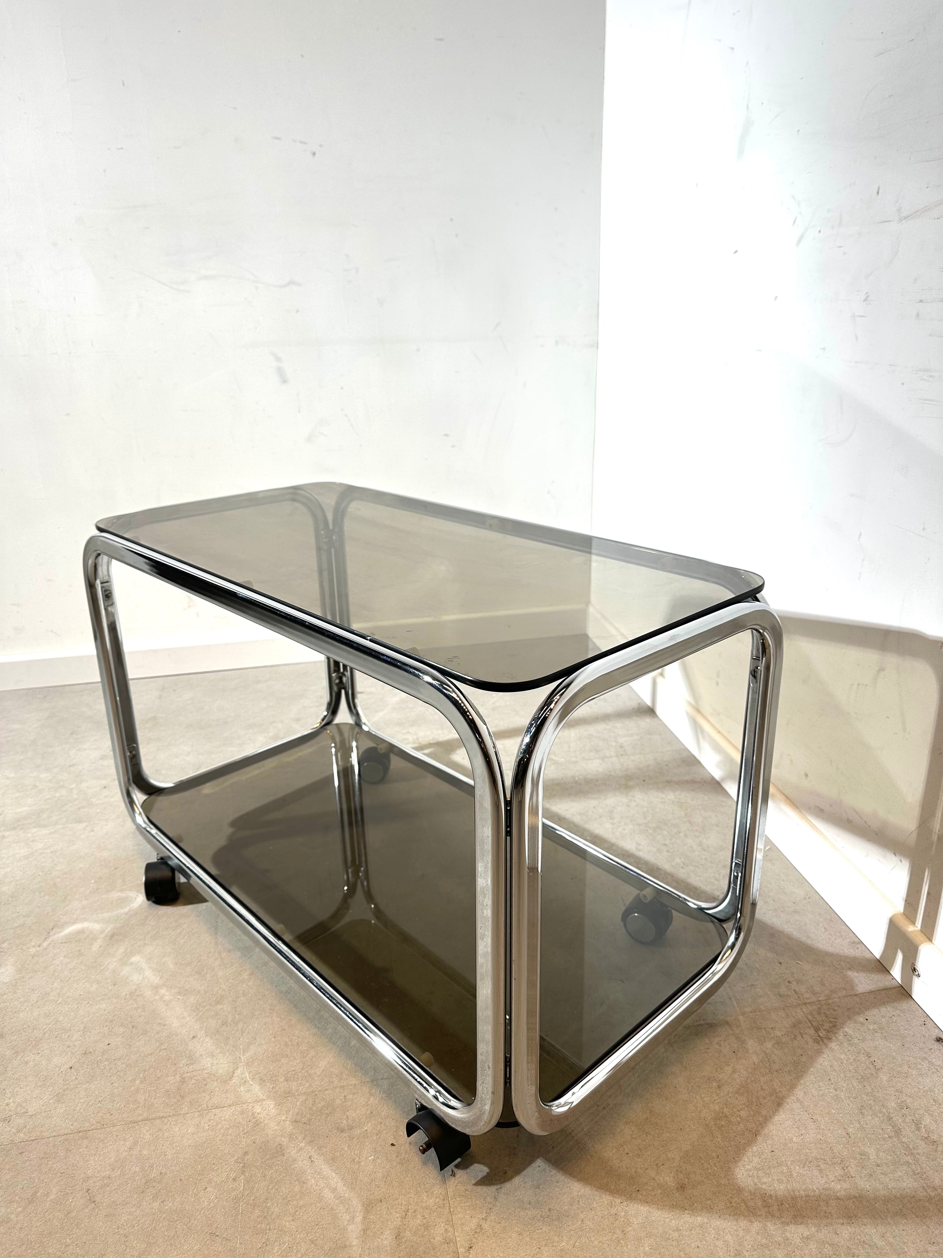 Vintage chrome & smoked glass trolley