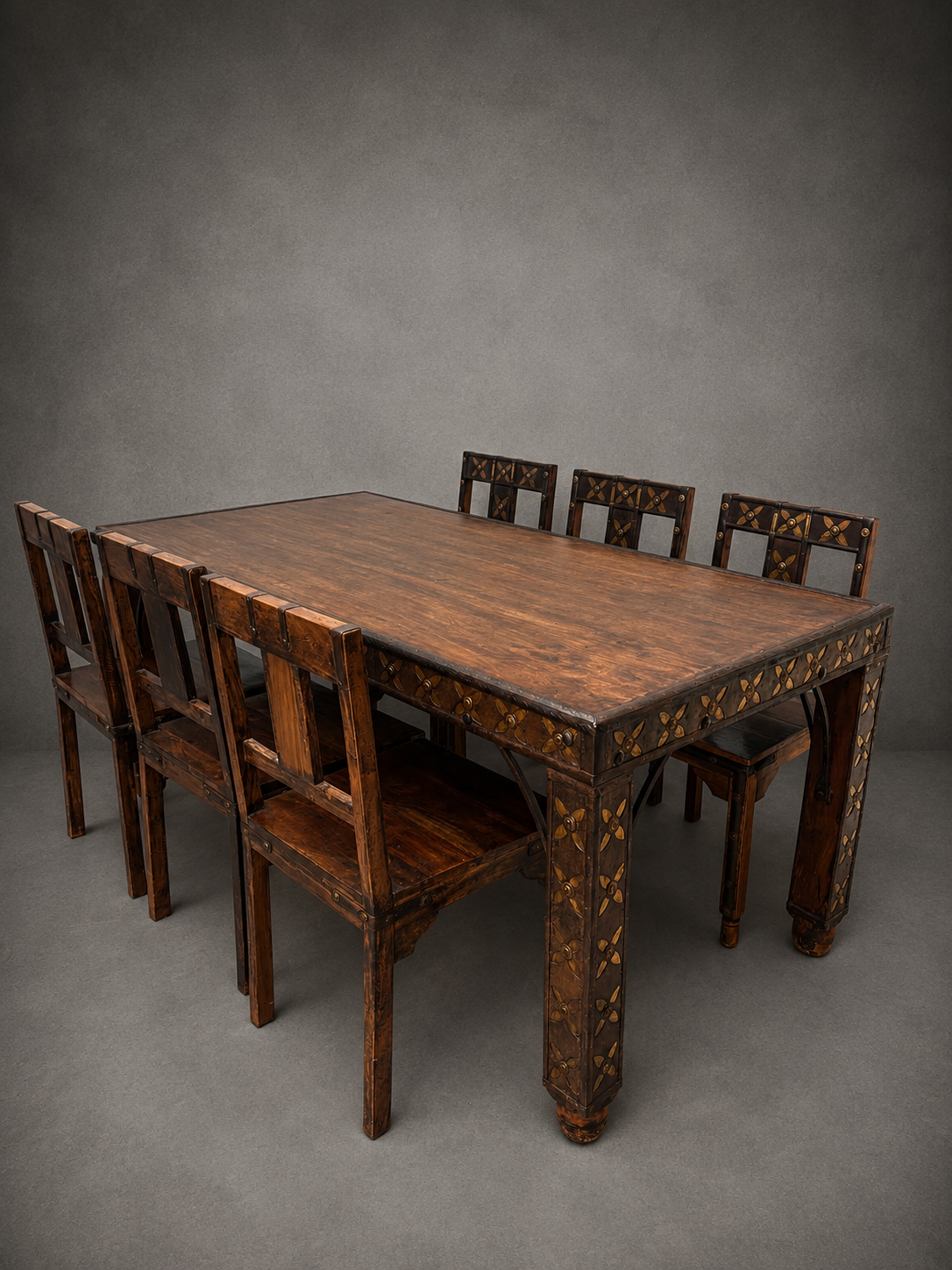 Antique Indian Dining Table with 6 Chairs