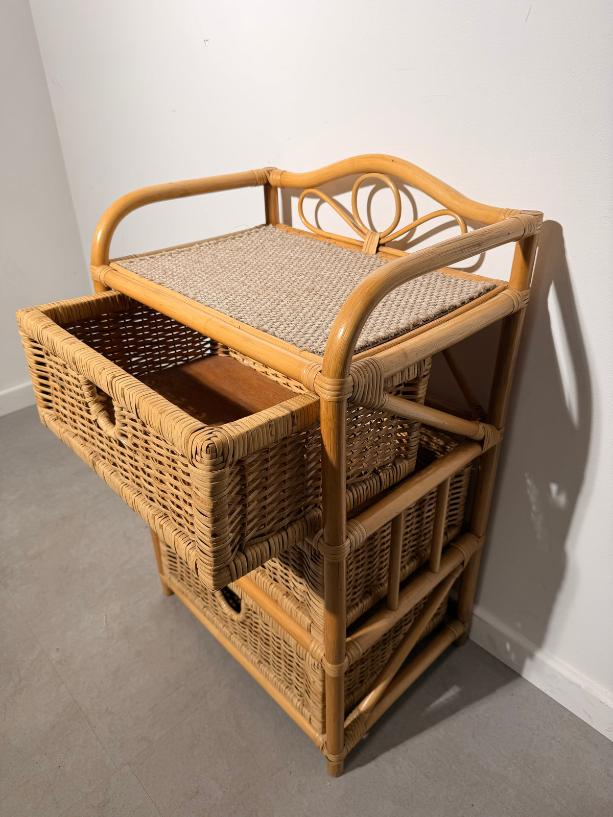 Vintage Rattan & Wicker Three-Drawer Chest