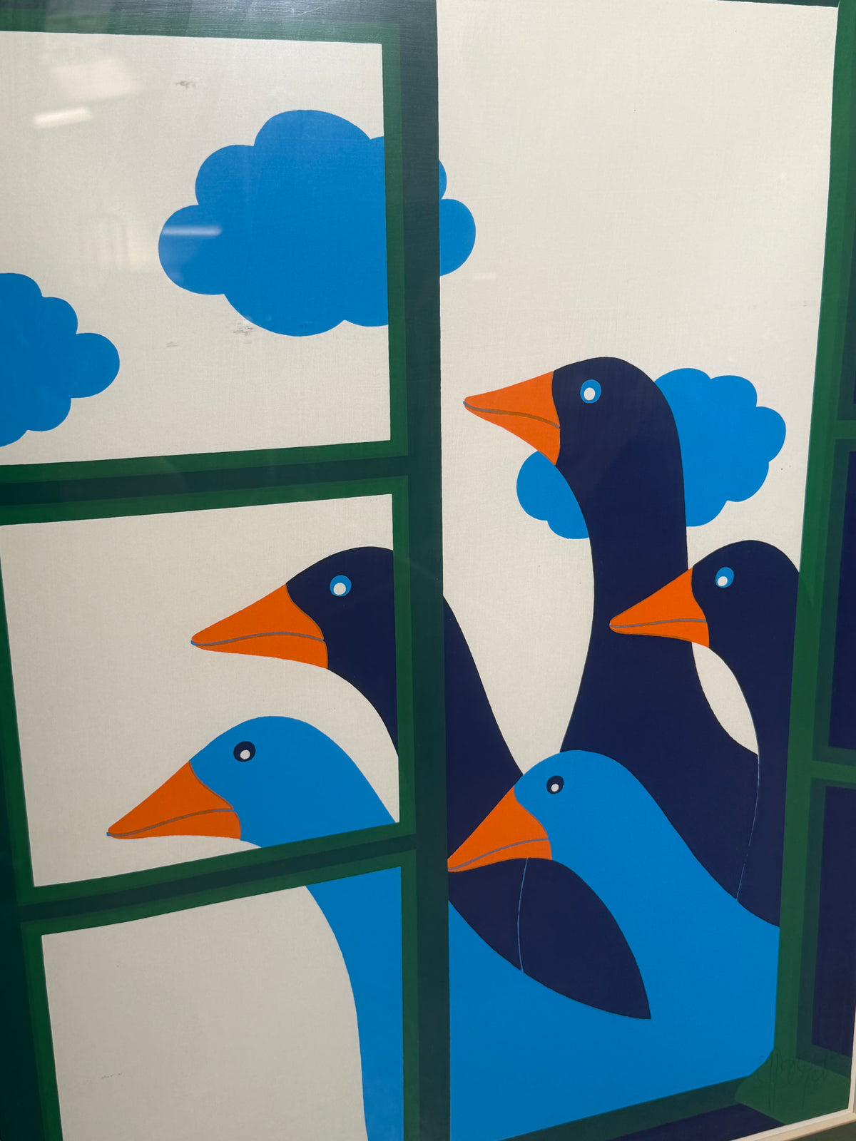 Signed Colour Lithograph with Geese – 65 × 80 cm