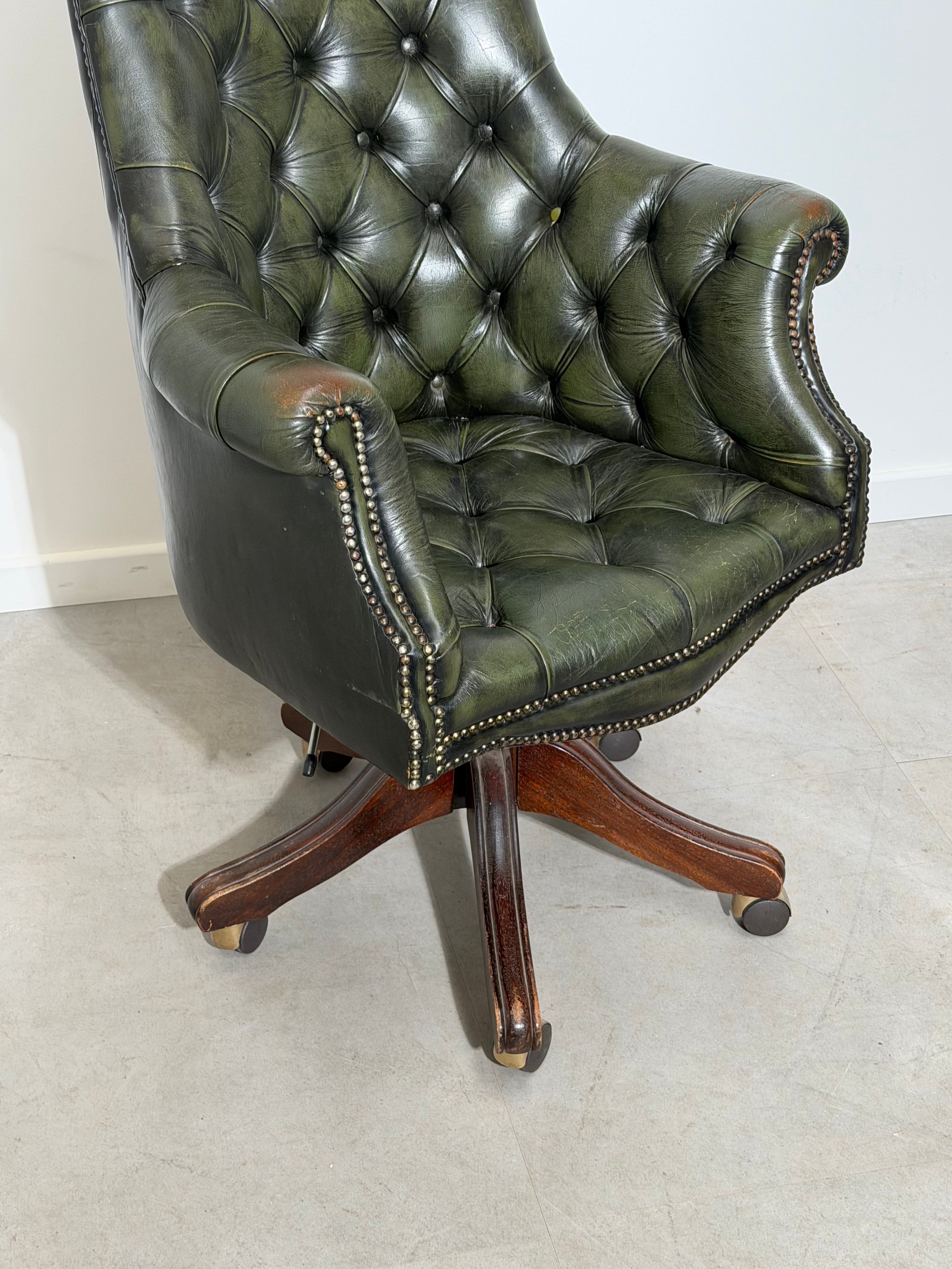 Chesterfield “Directors” Green Leather Desk Chair