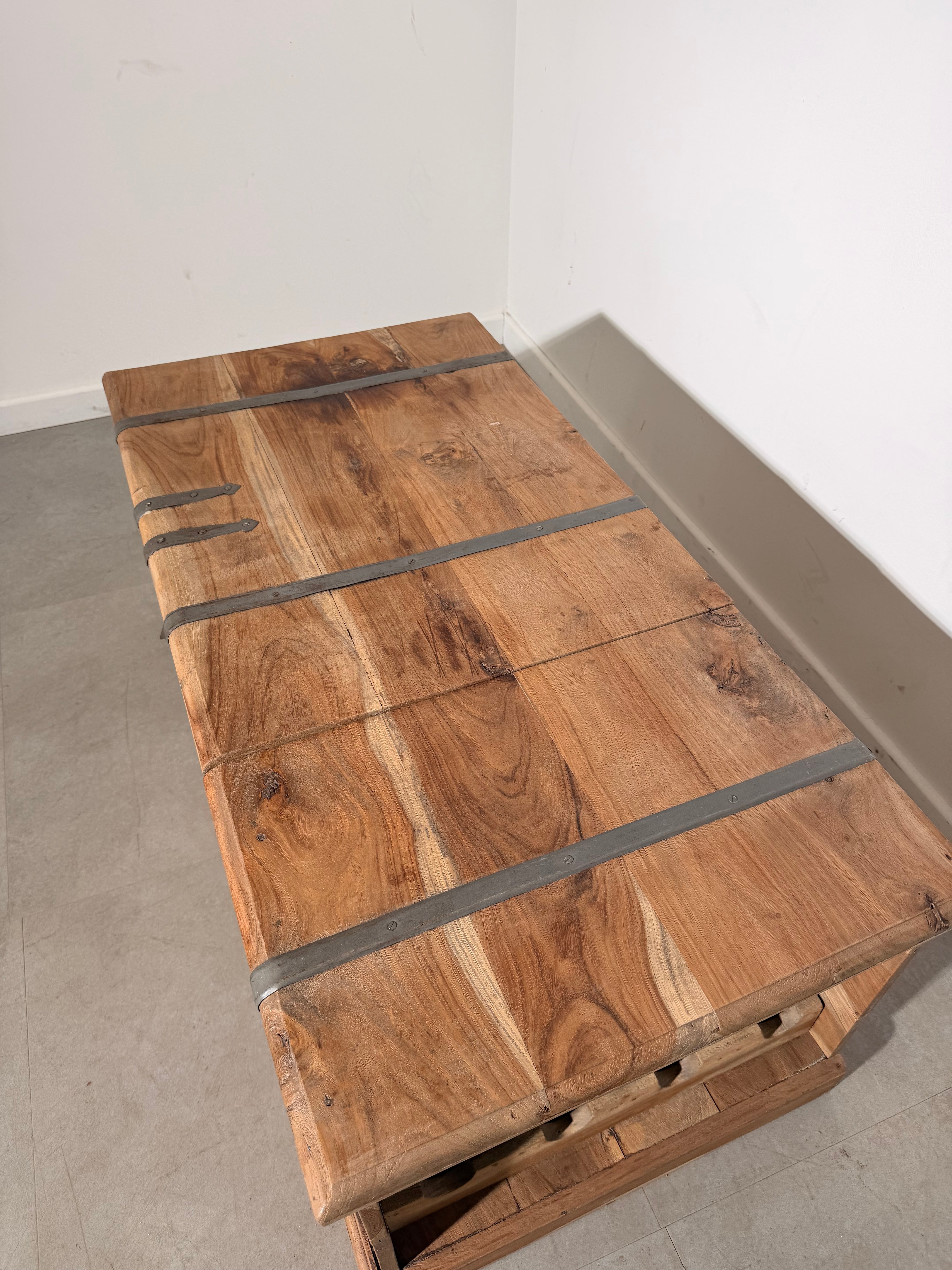 Teak Storage Chest with Integrated Wine Rack