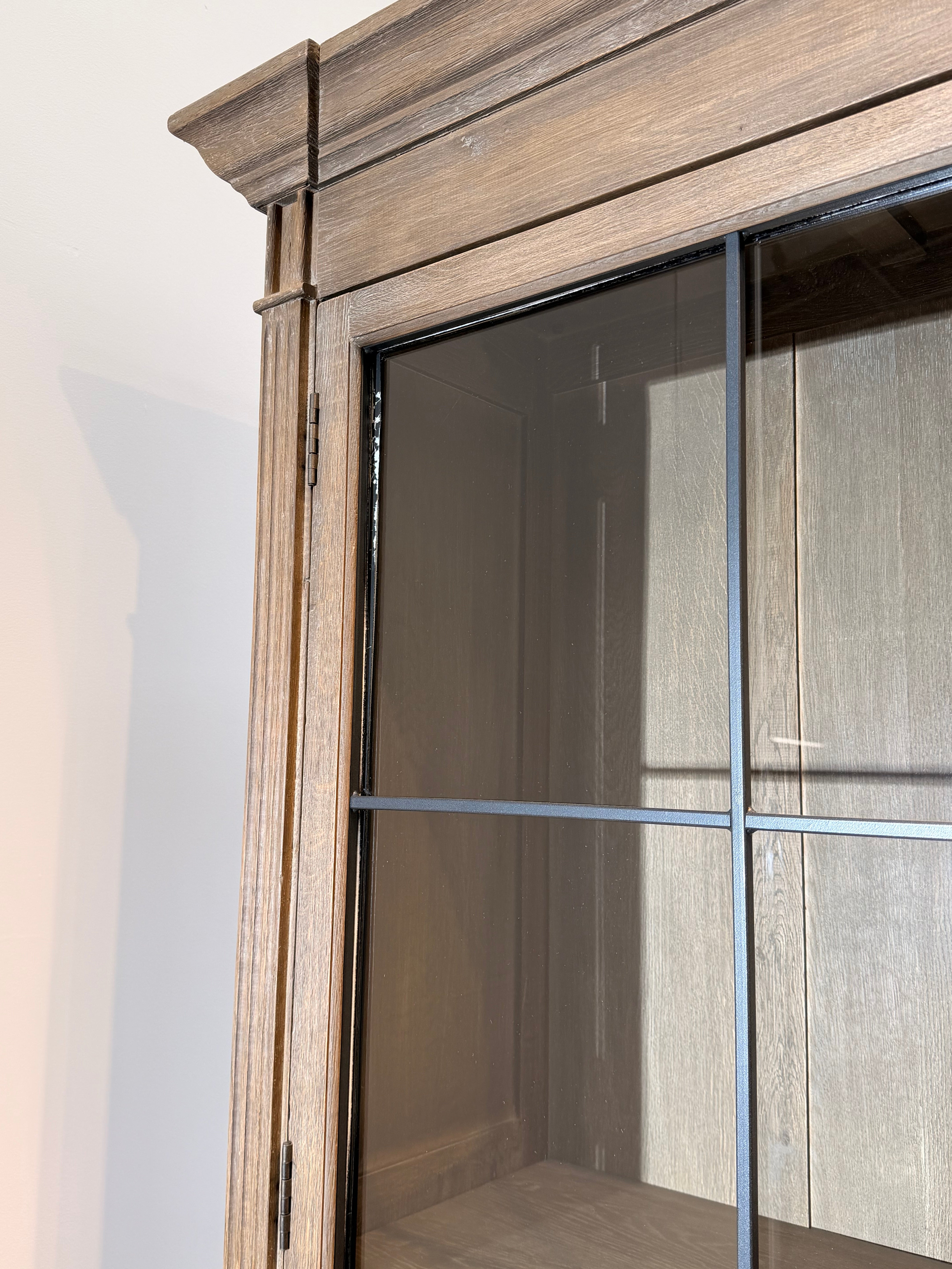 Rustic “Flamant” Oak Display Cabinet with Steel-Framed Glass Doors