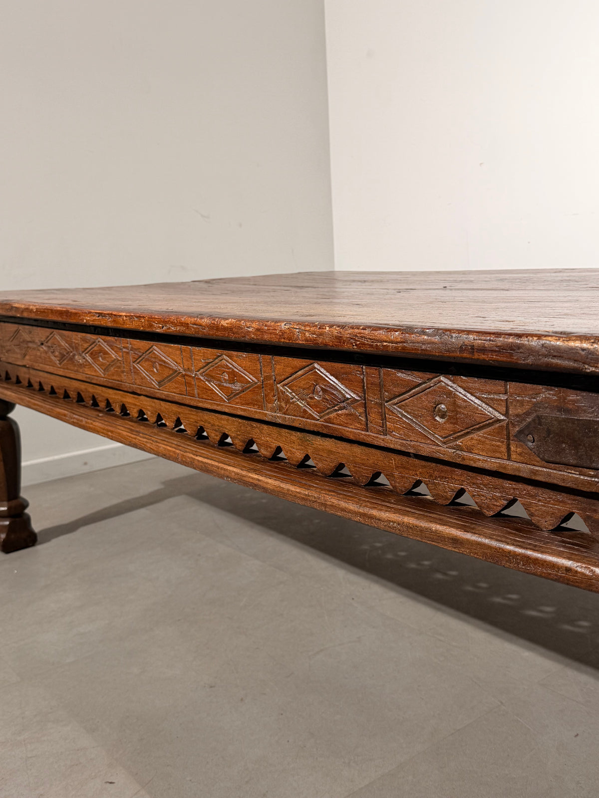 Large Antique Hand-Carved Wooden Coffee Table