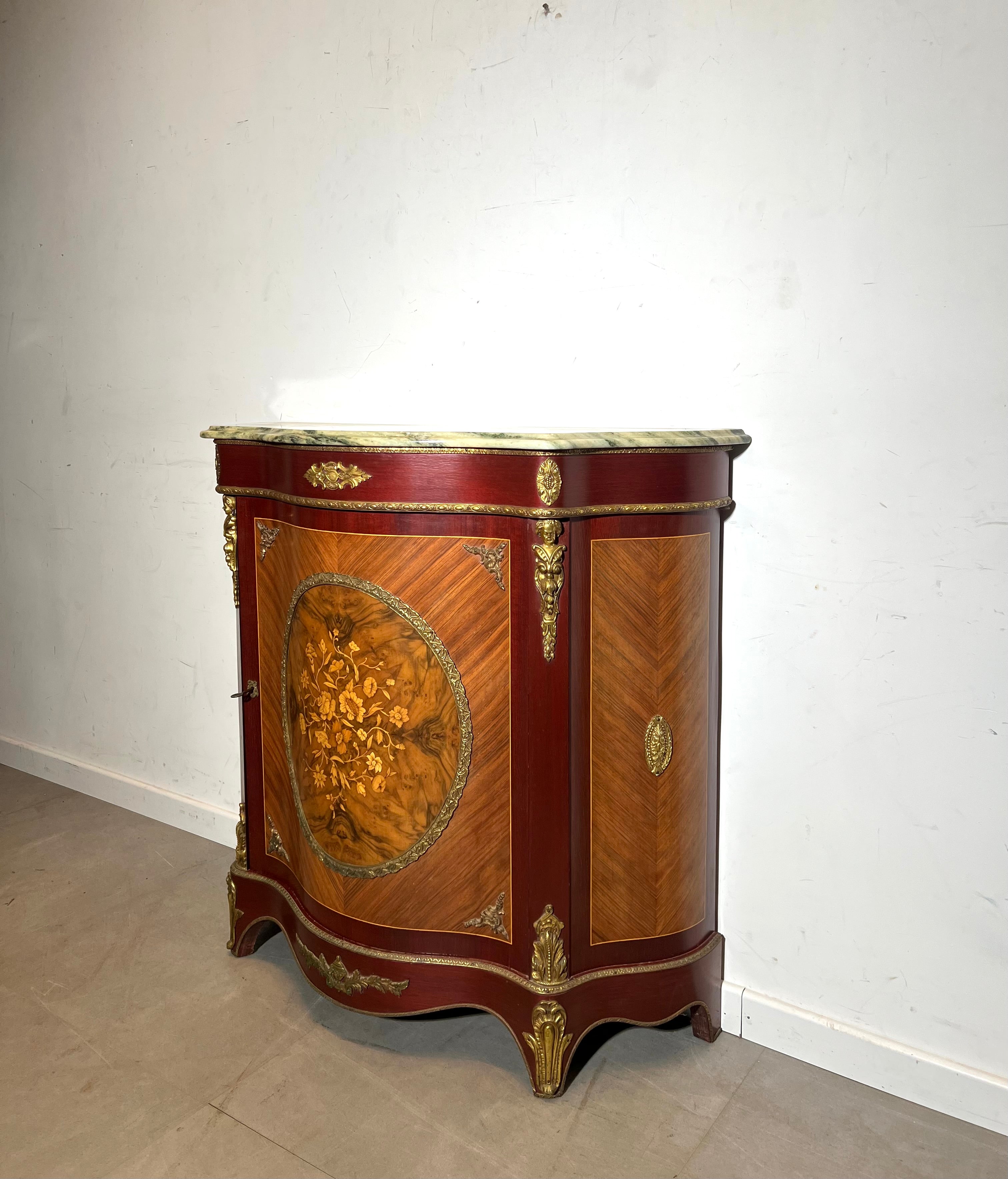 Marquetry Cabinet with Marble Top