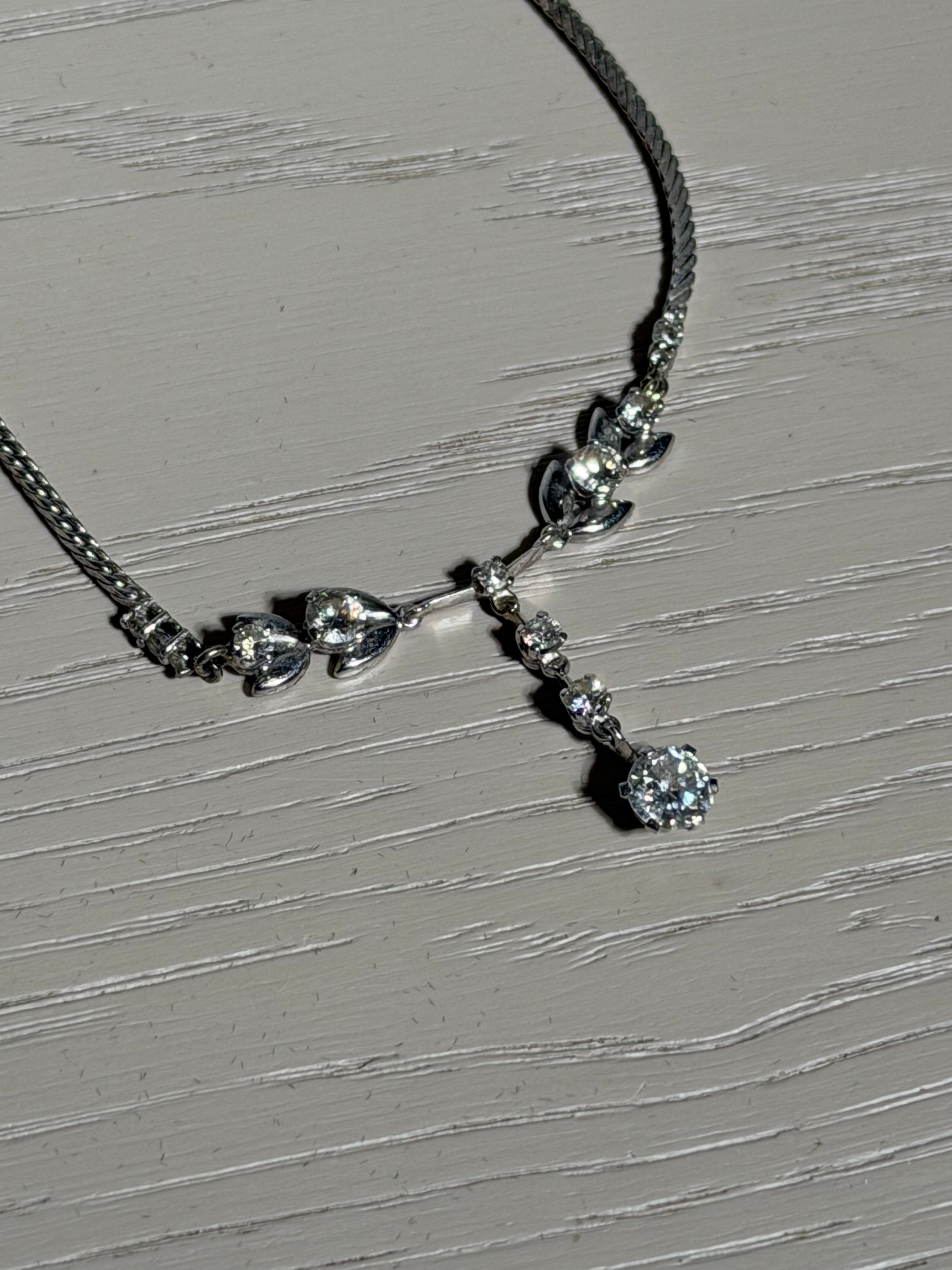 White Gold Necklace with Brilliant-Cut Stones & Drop Pendant