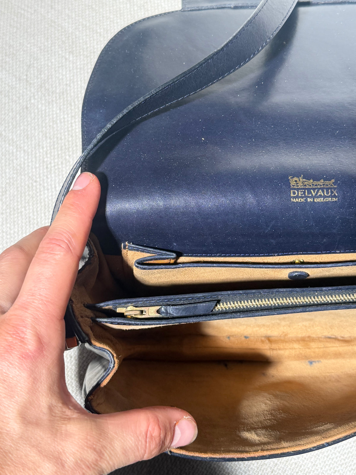 Vintage Delvaux Crossbody Bag – Navy Blue Leather