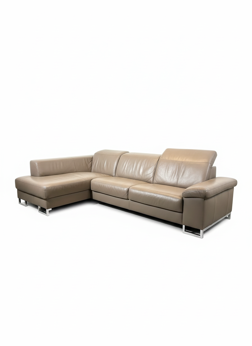 Large Leather Corner Sofa – Taupe