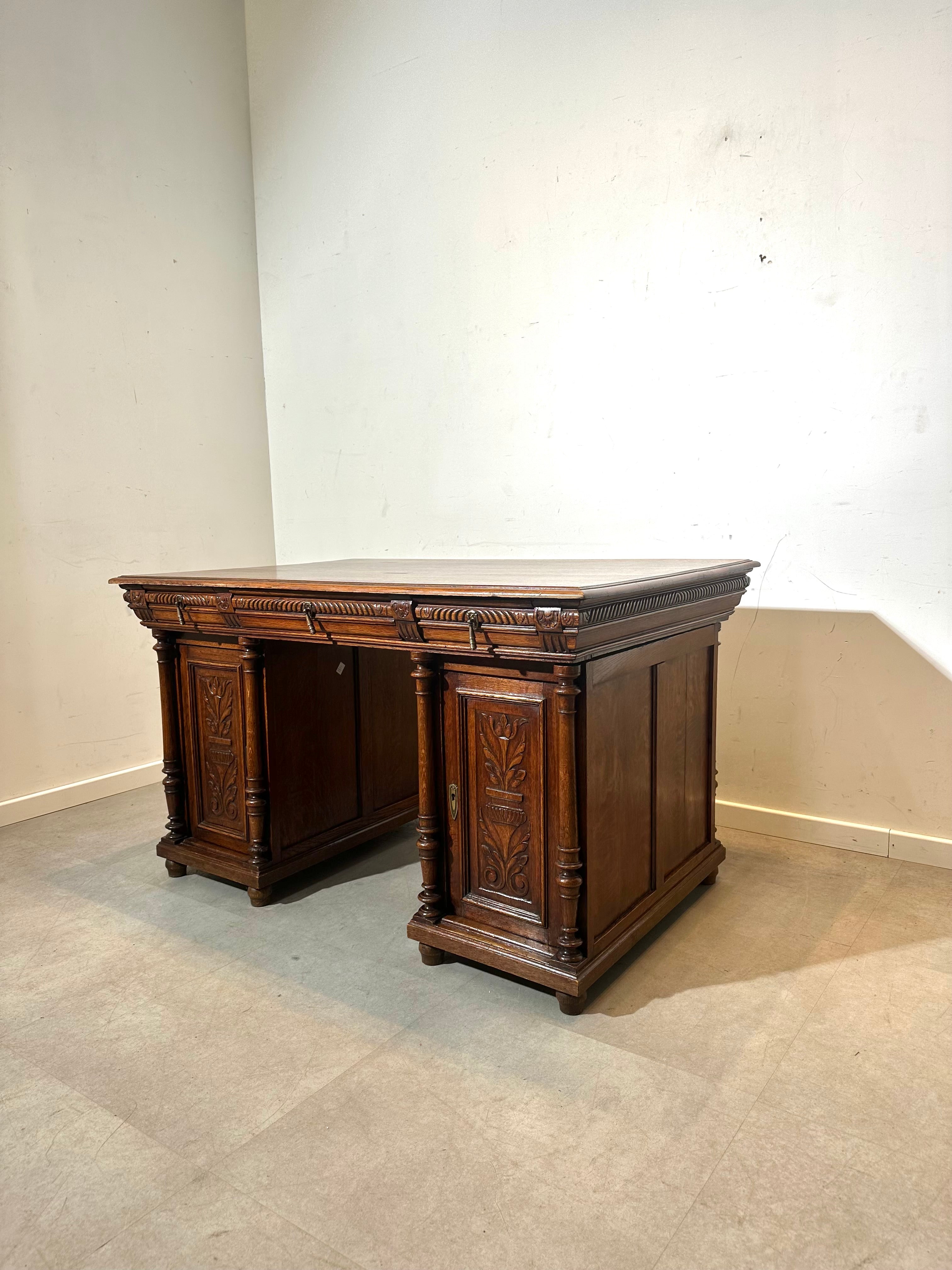 Antique Carved Oak Double Face Desk
