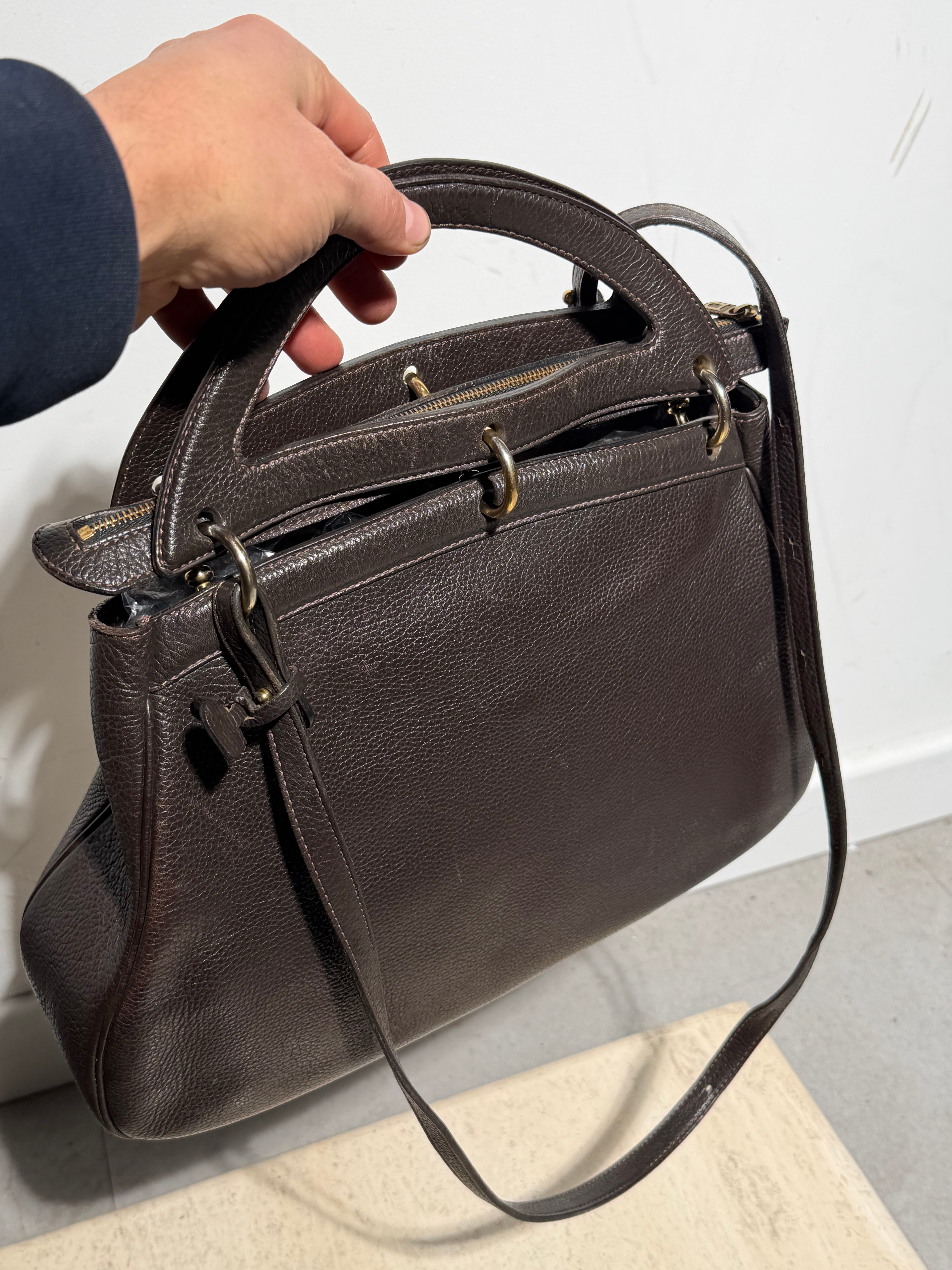 Delvaux “Mango” schoudertas – donkerbruin leer