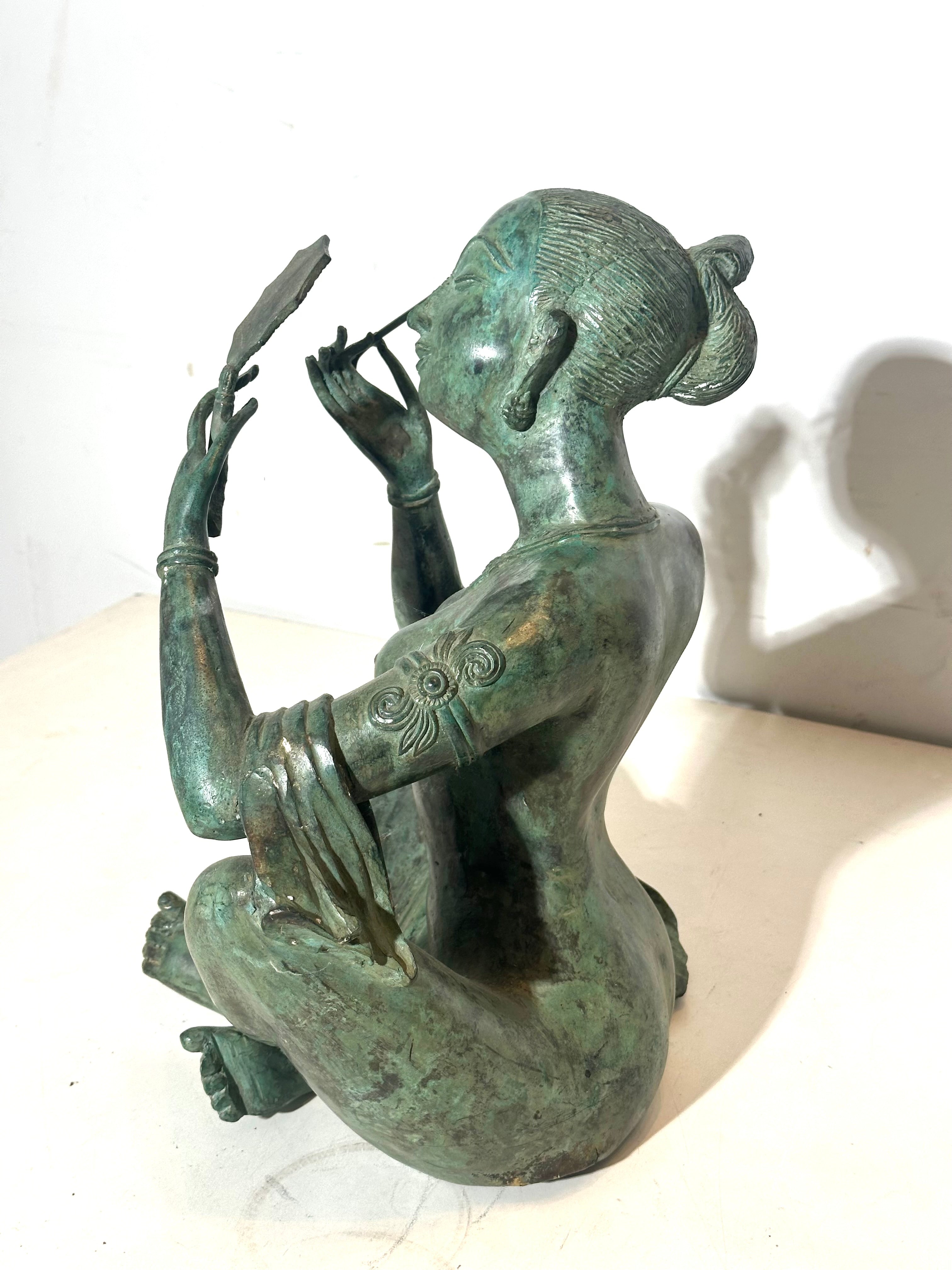 Patinated Bronze Figure – Seated Woman with Mirror