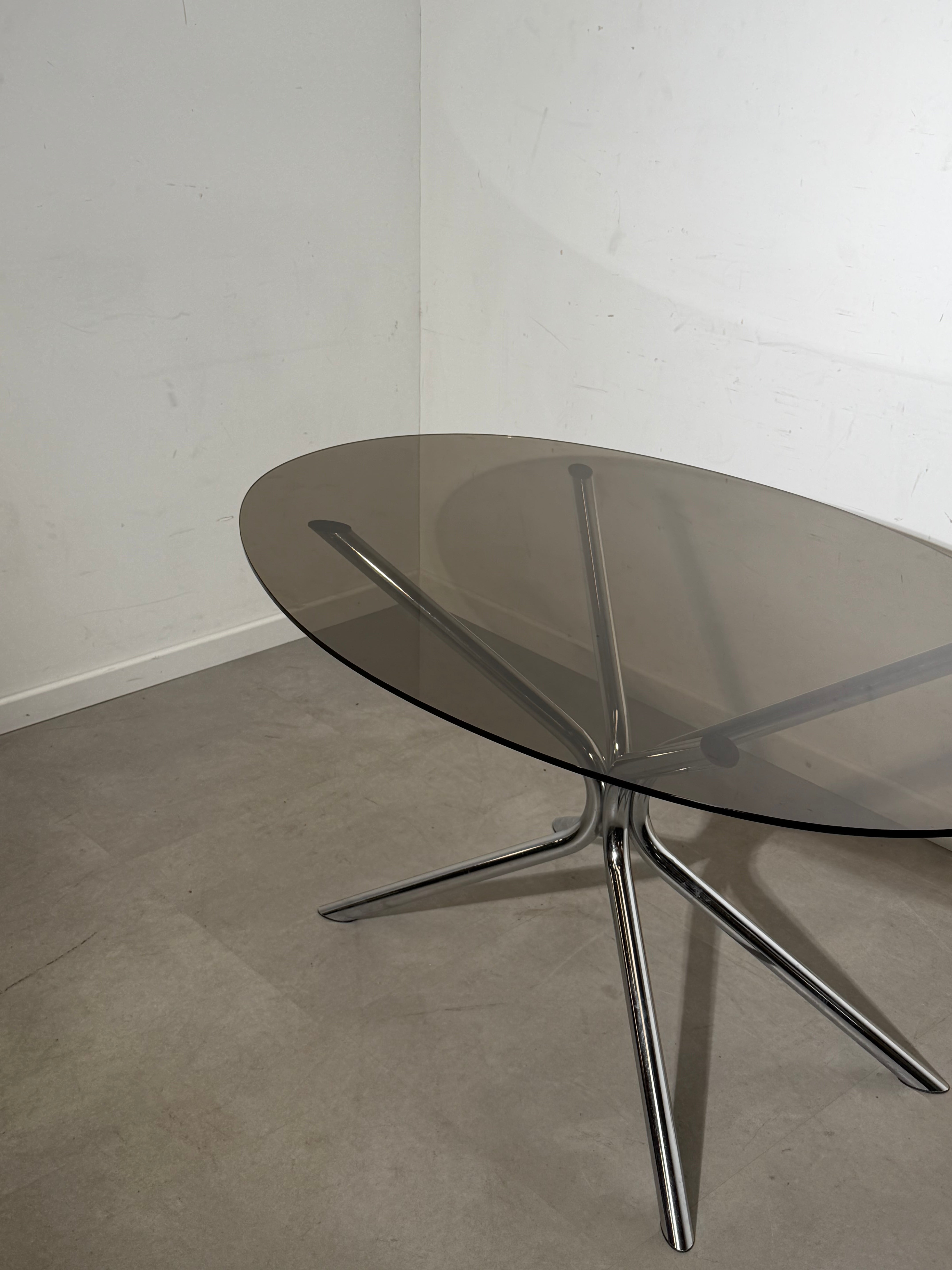 Vintage Chrome Glass Dining Table 150 cm
