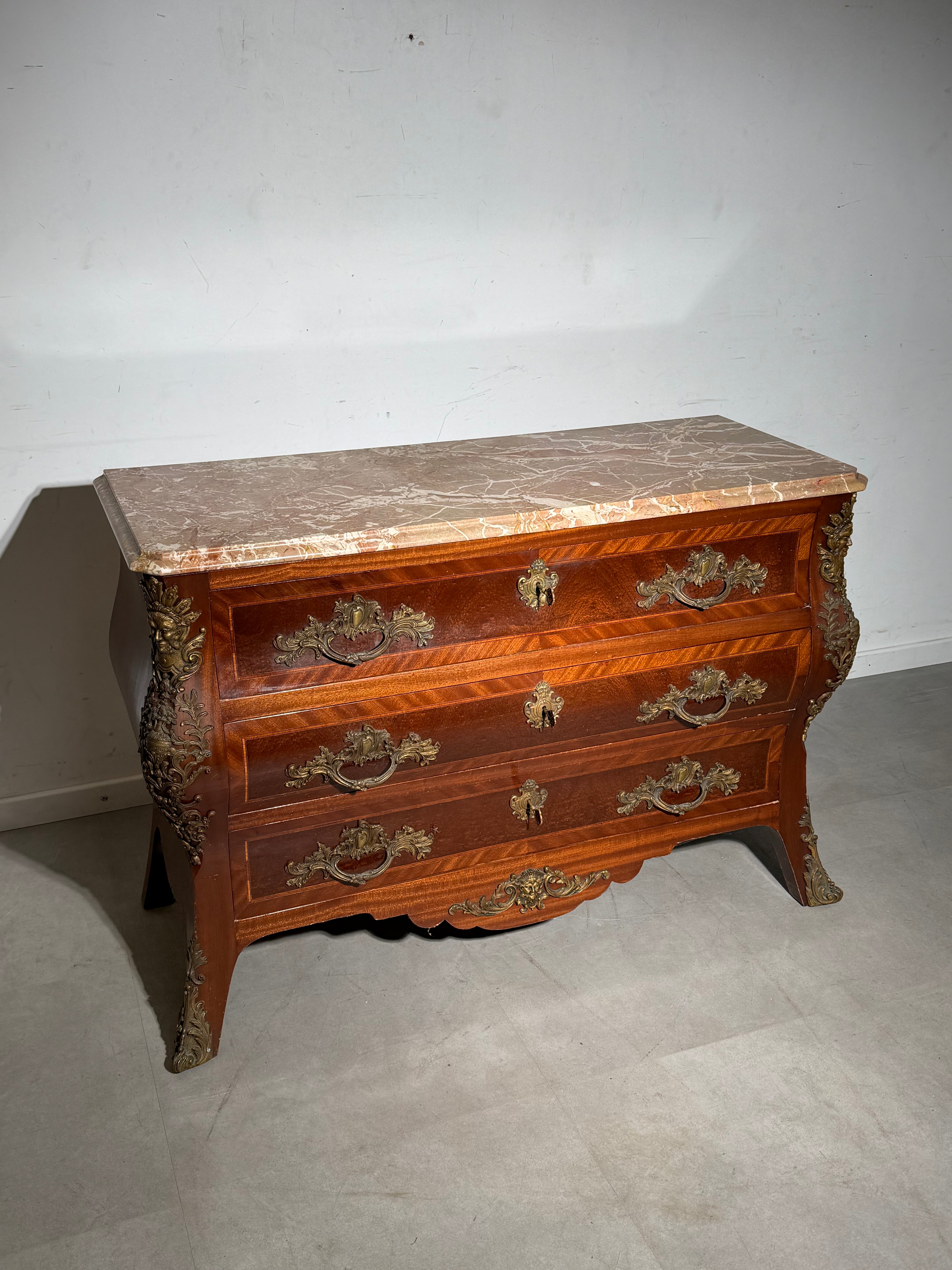 Antique Louis XV Style Marble Top Commode with Bronze Mounts