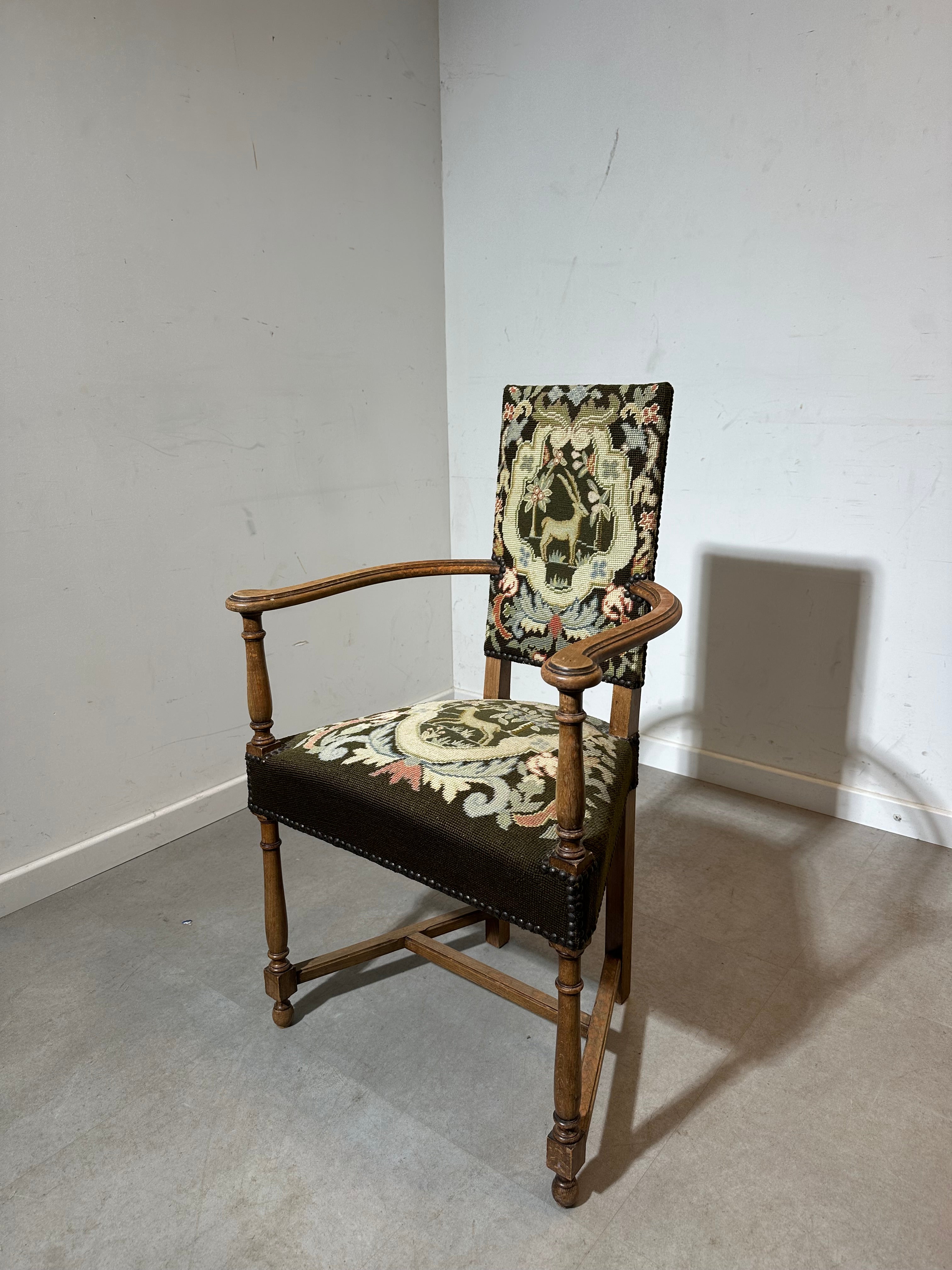 Antique Armchair with Tapestry Upholstery