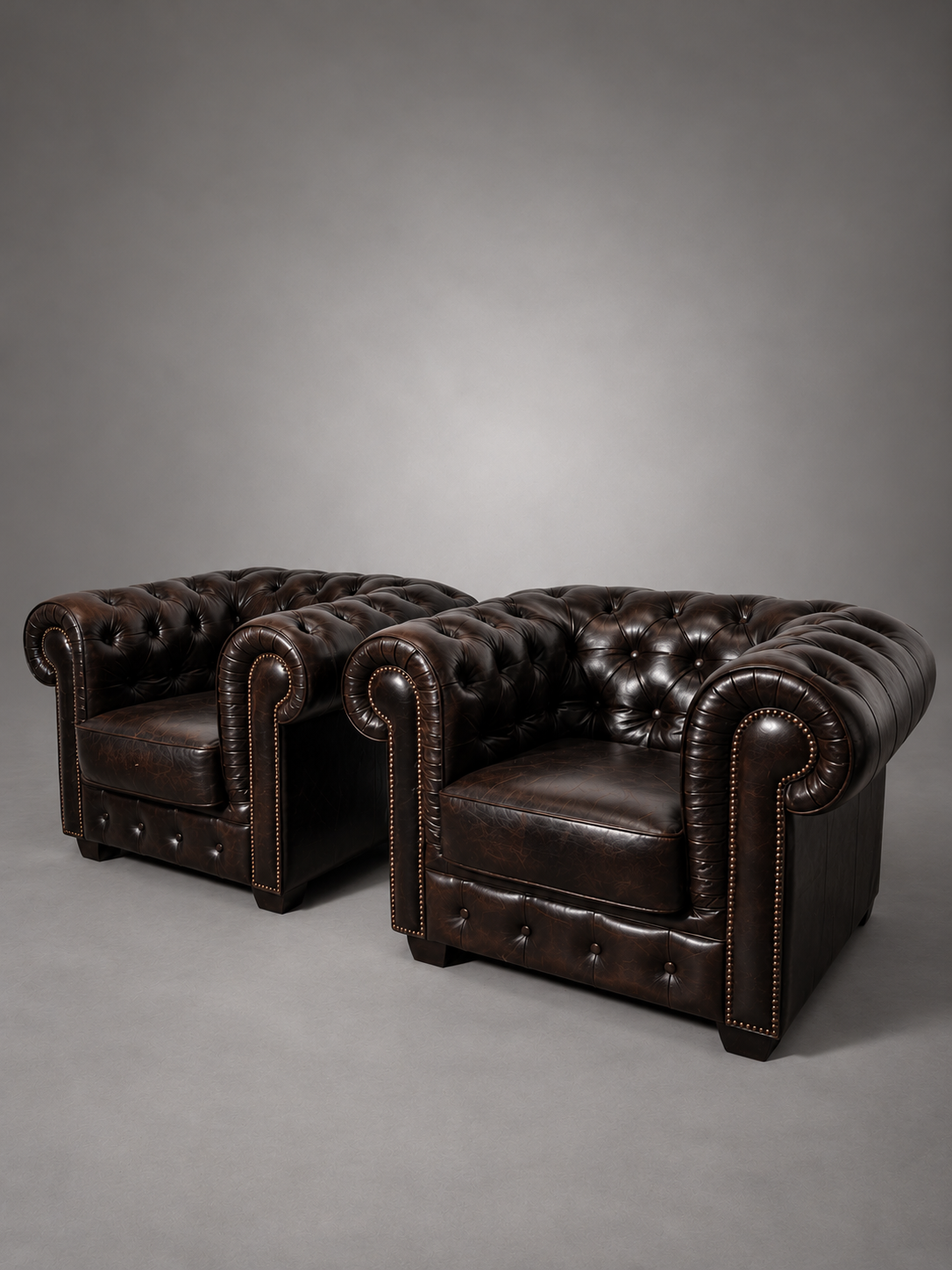 Classic Chesterfield Club Armchair in Dark Brown Leather