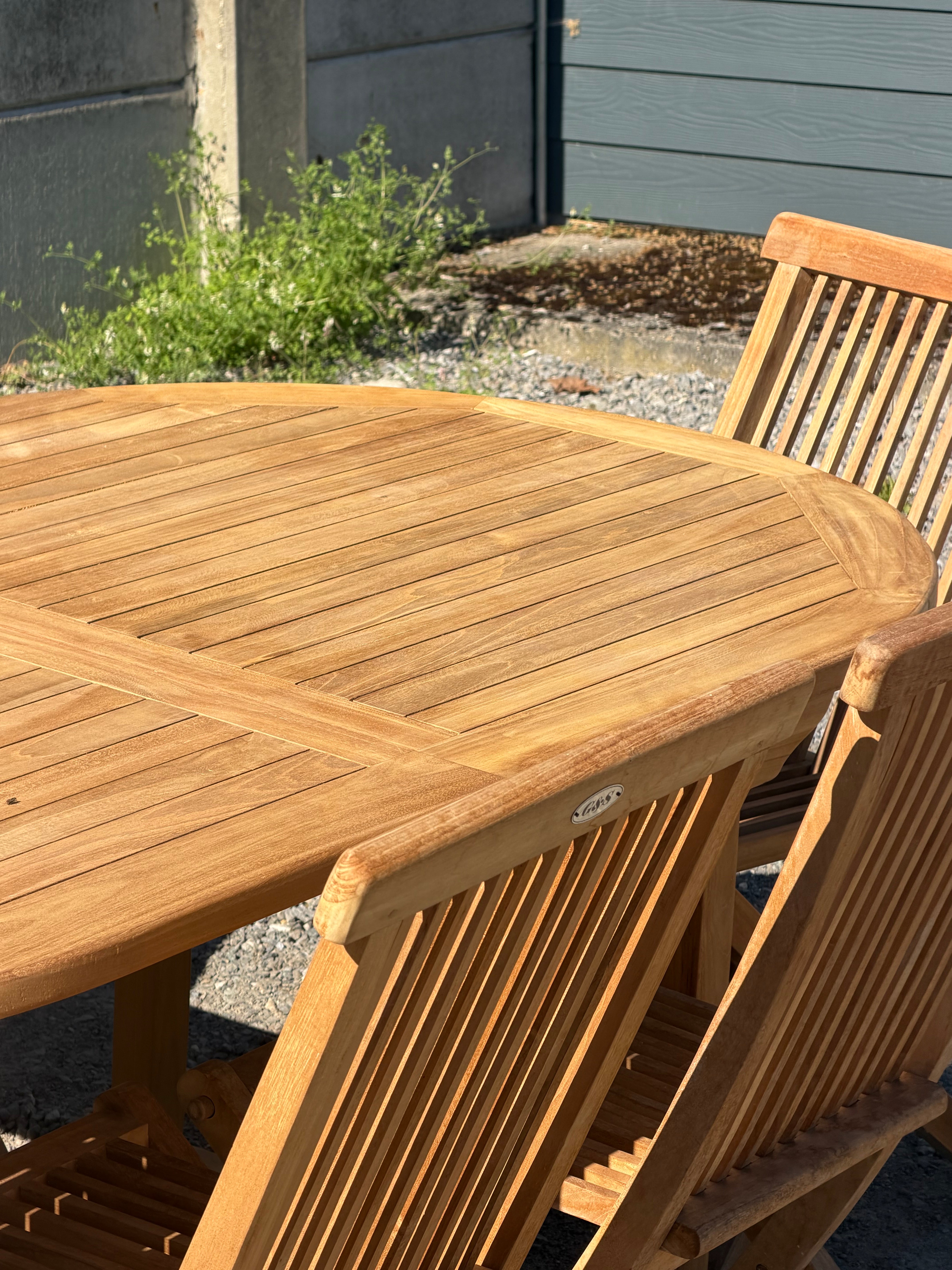 Teak Garden Table Oval Extendable + 6 Folding Chairs – Promo Set