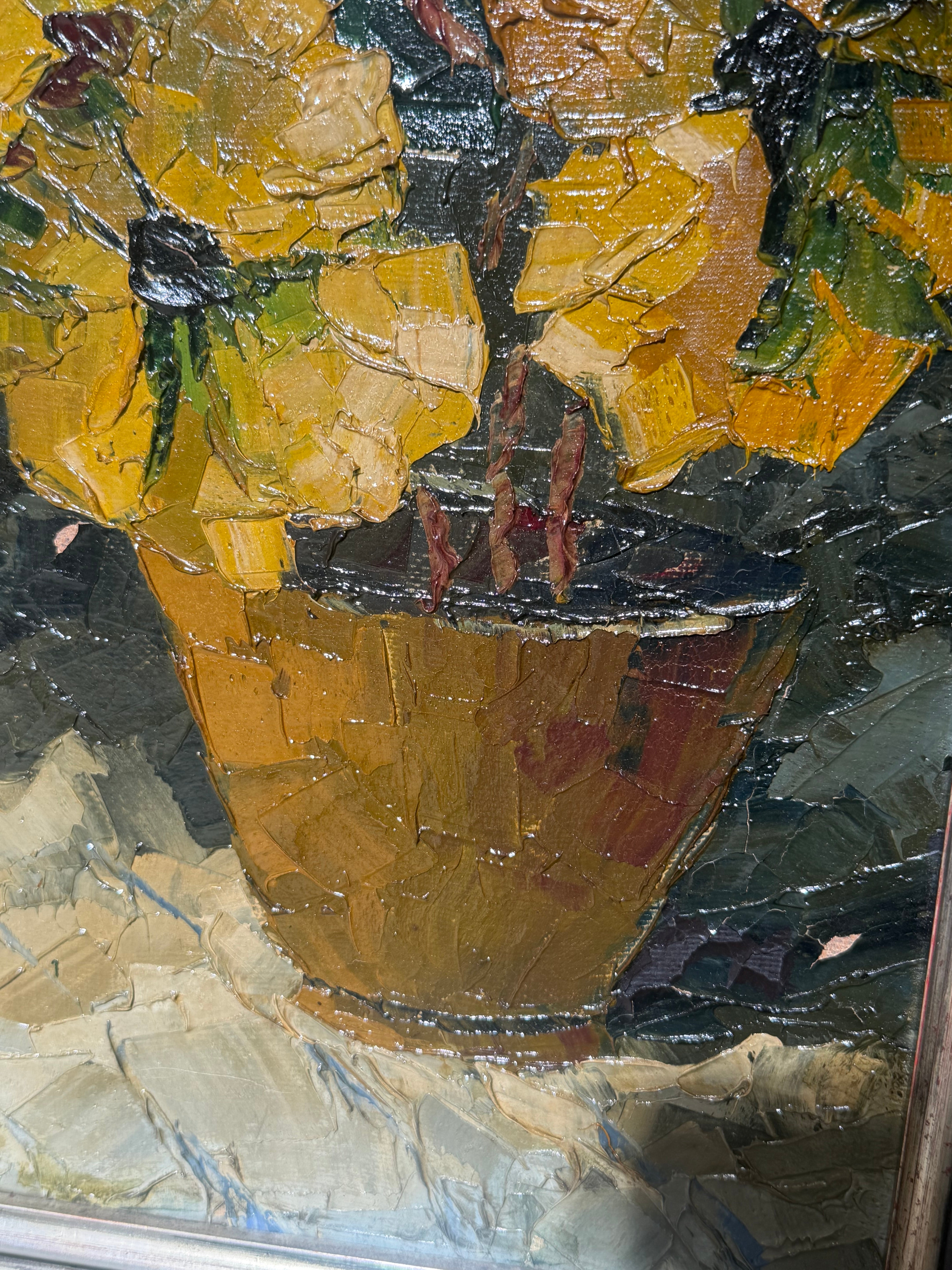 Antique Oil on Canvas - Flowers - Signed