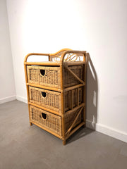 Vintage Rattan & Wicker Three-Drawer Chest