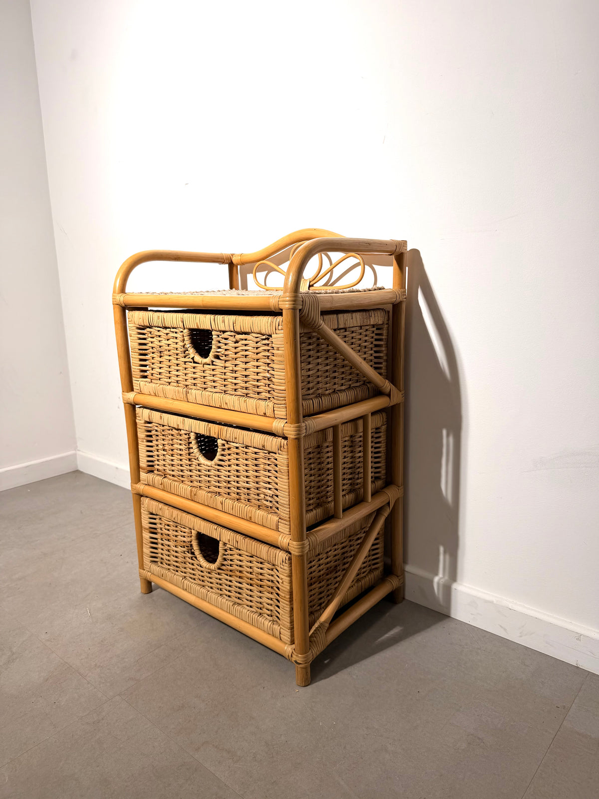 Vintage Rattan & Wicker Three-Drawer Chest