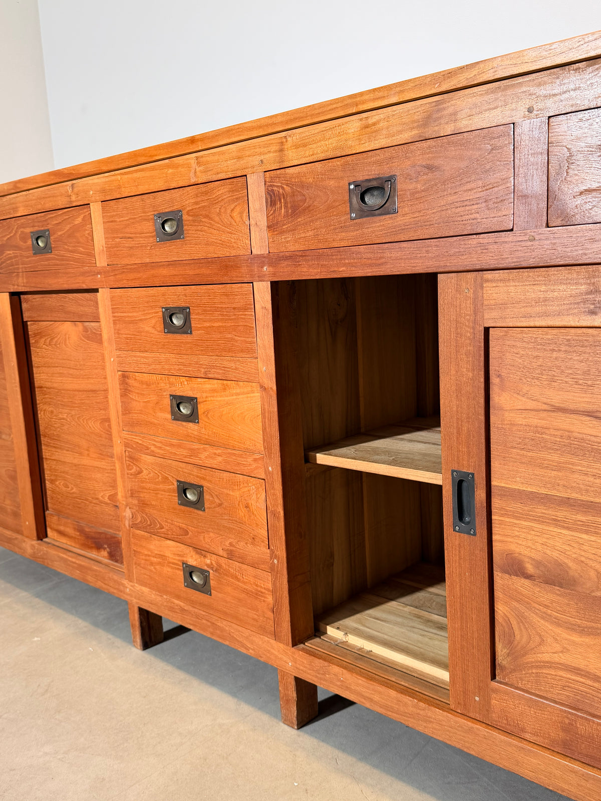 Large Teak Sideboard with Sliding Doors & Drawers