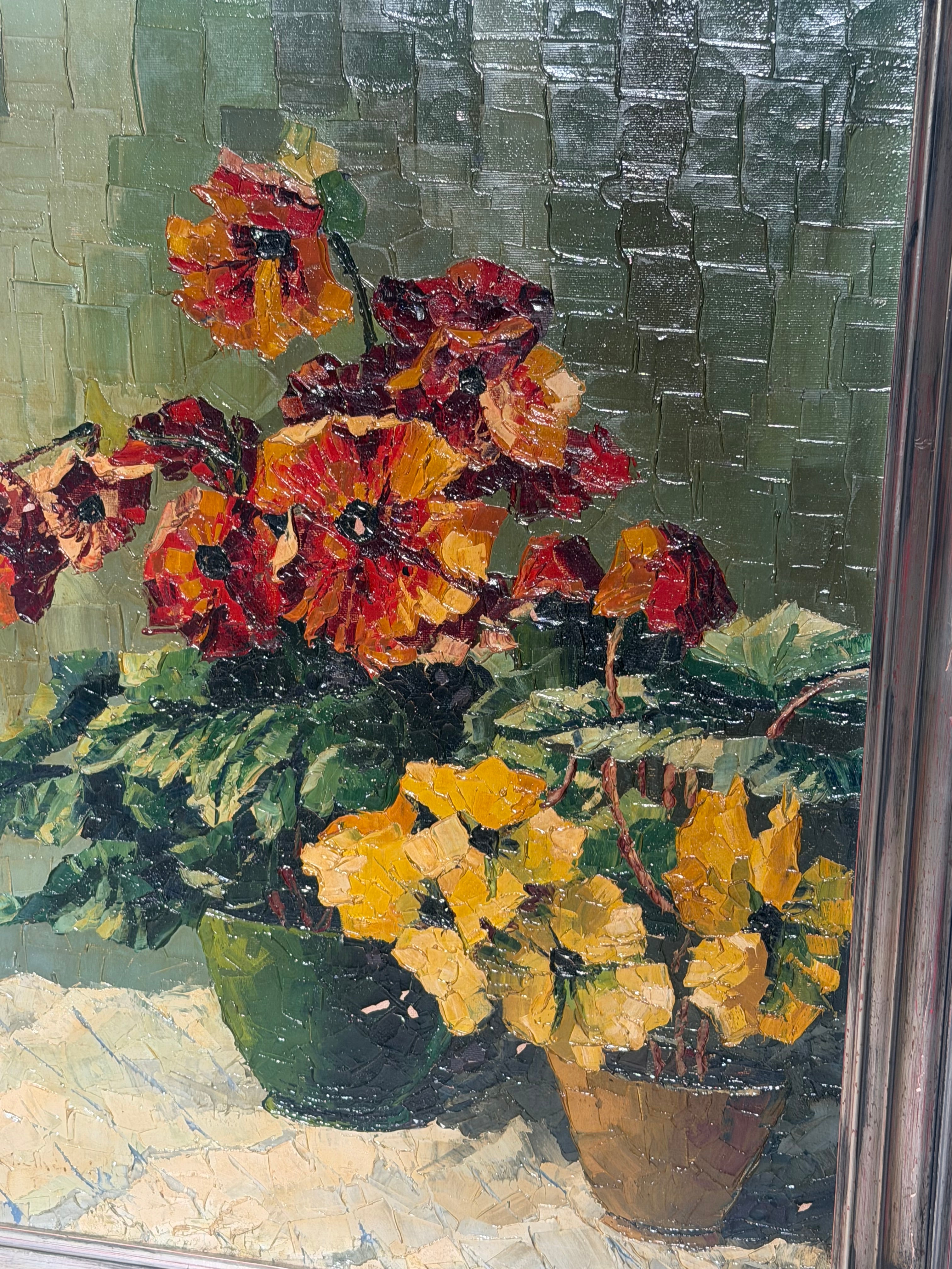 Antique Oil on Canvas - Flowers - Signed