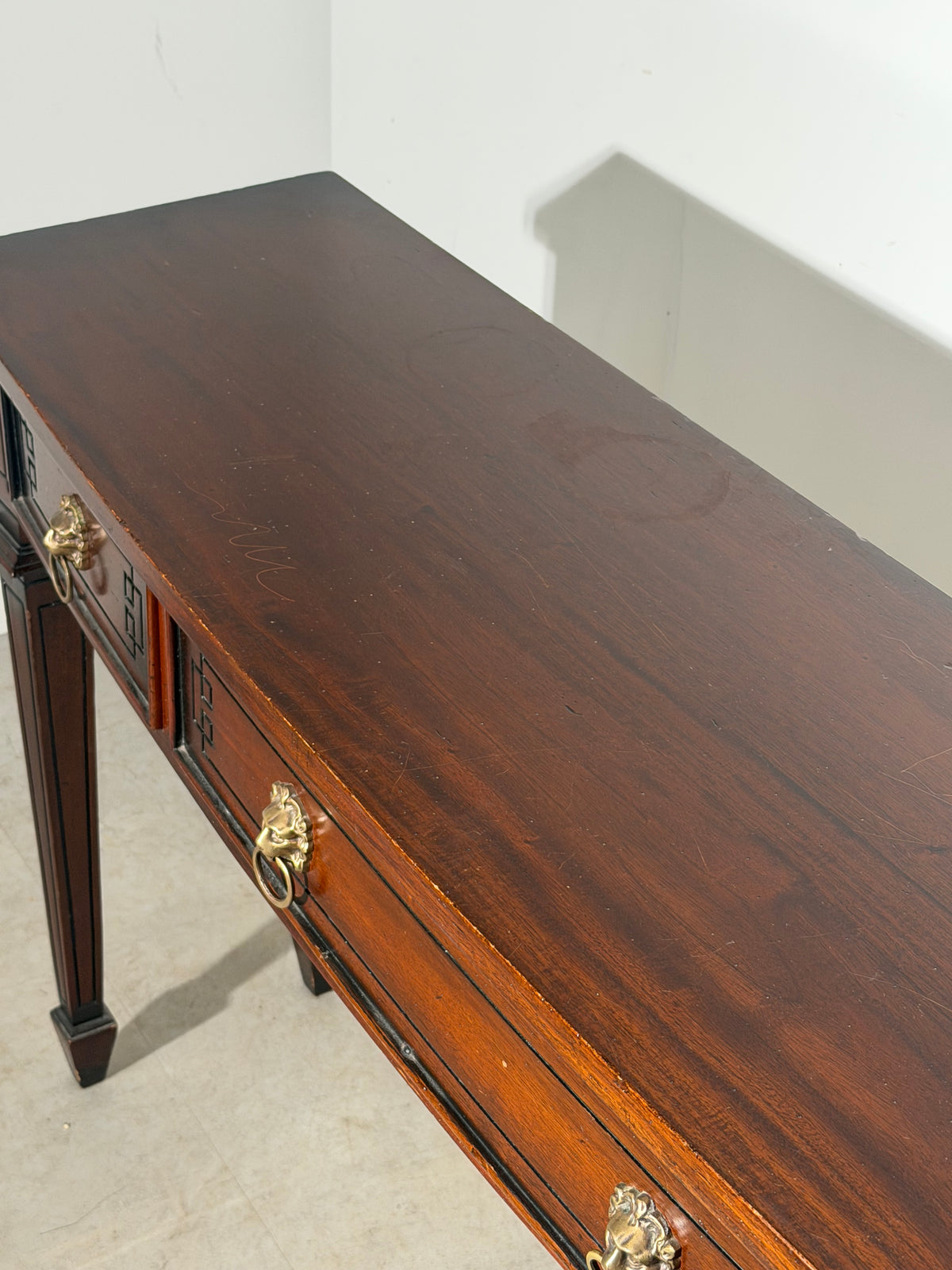 Neoclassical Console Table with Lion Head Handles