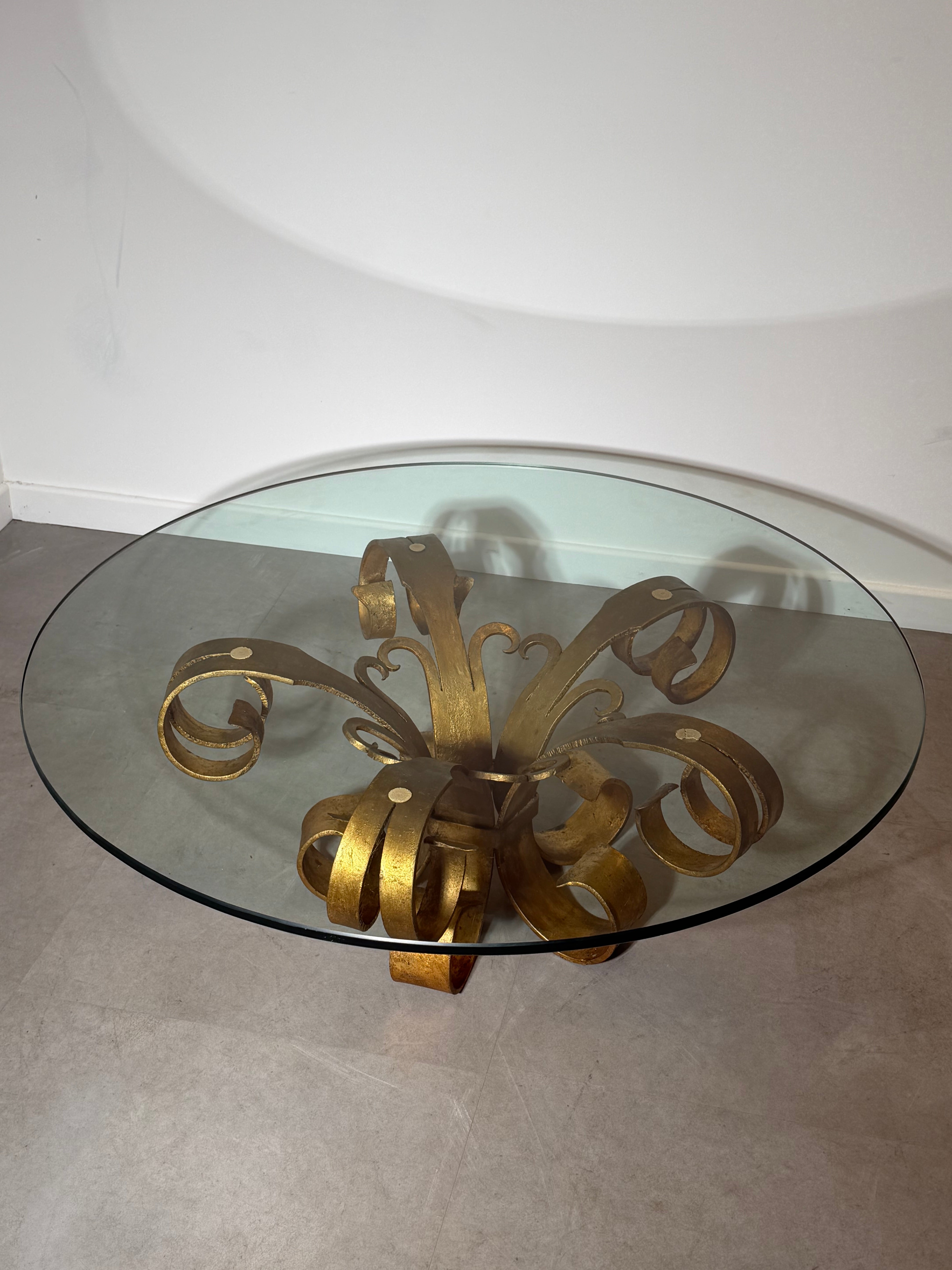Vintage Gilt Iron Coffee Table with Glass Top