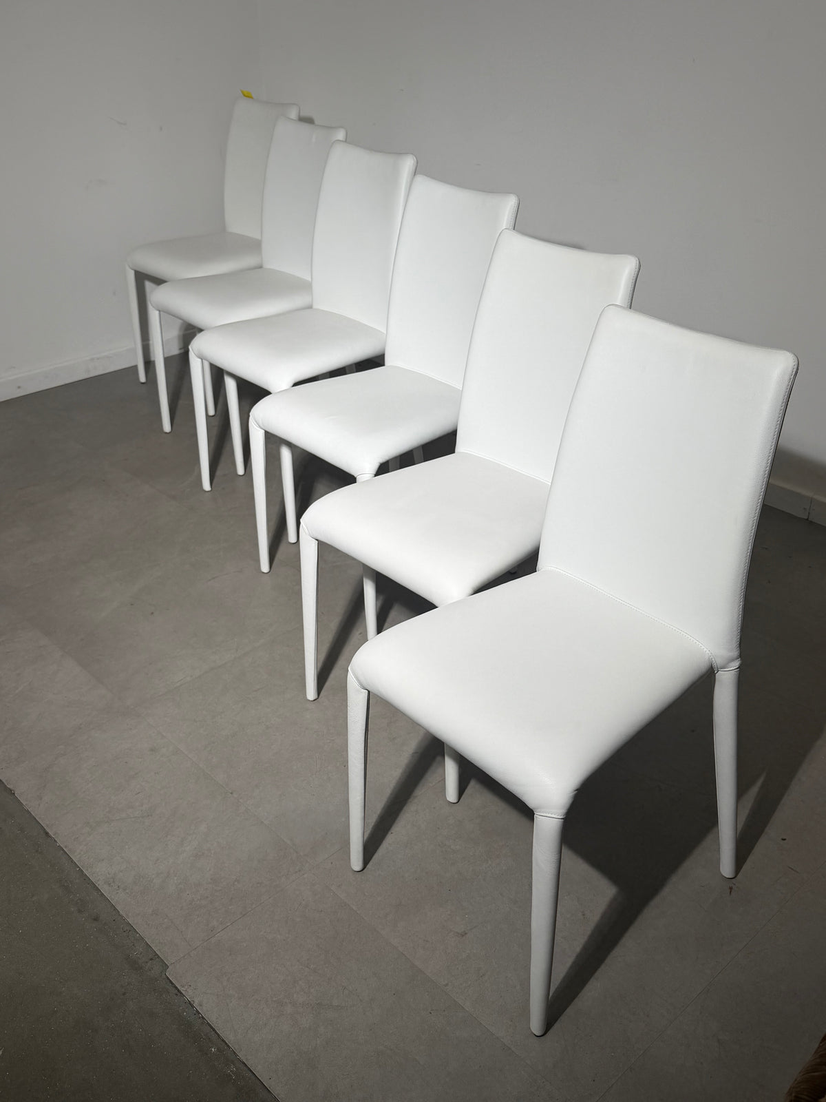 Set of Six White Leather Dining Chairs – Italian Design