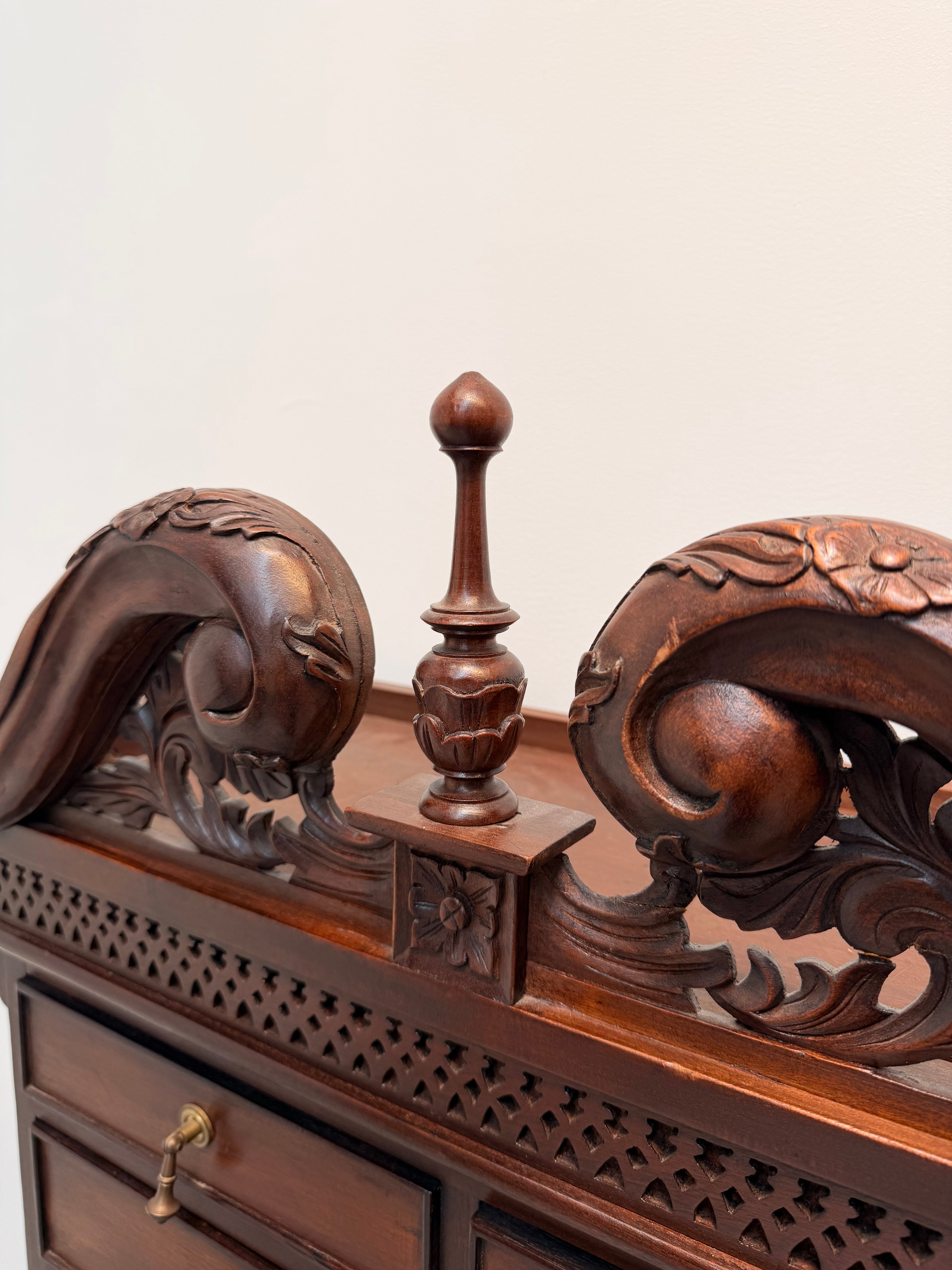 Antique Carved Mahogany Wellington Chest on Stand