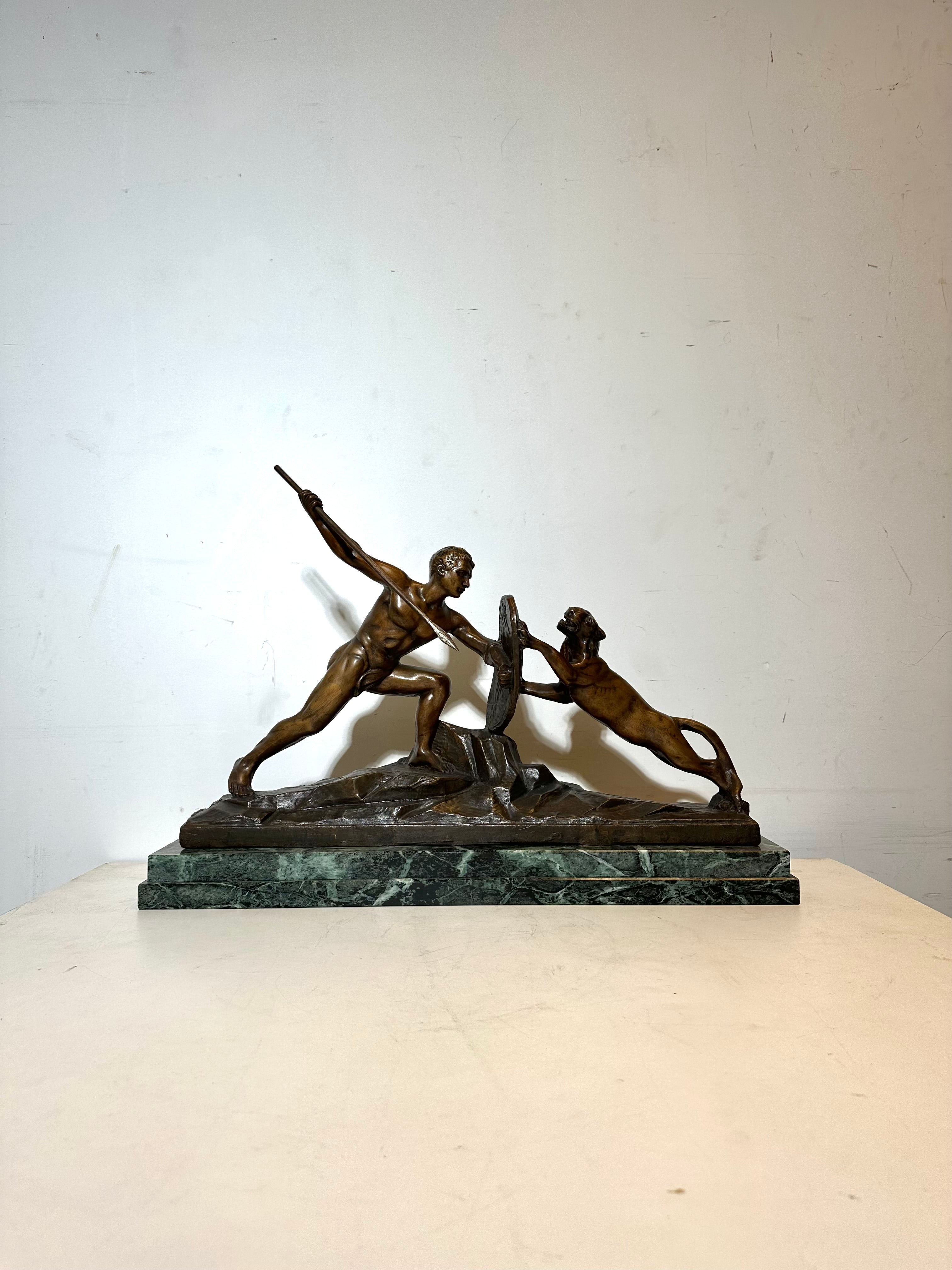Large Bronze Sculpture – Man Fighting Lion