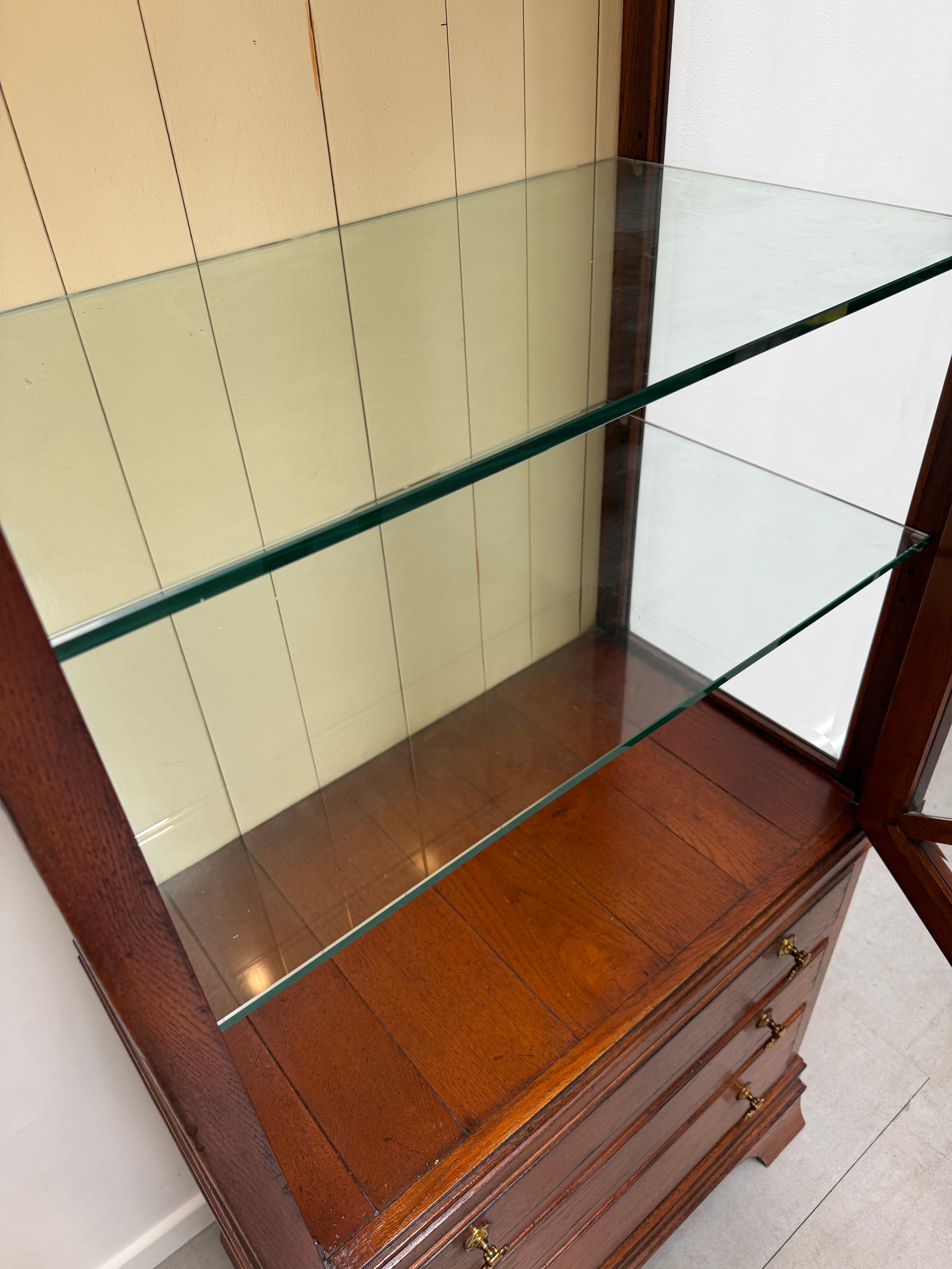Antique Wooden Display Cabinet with Glass Doors & Lighting