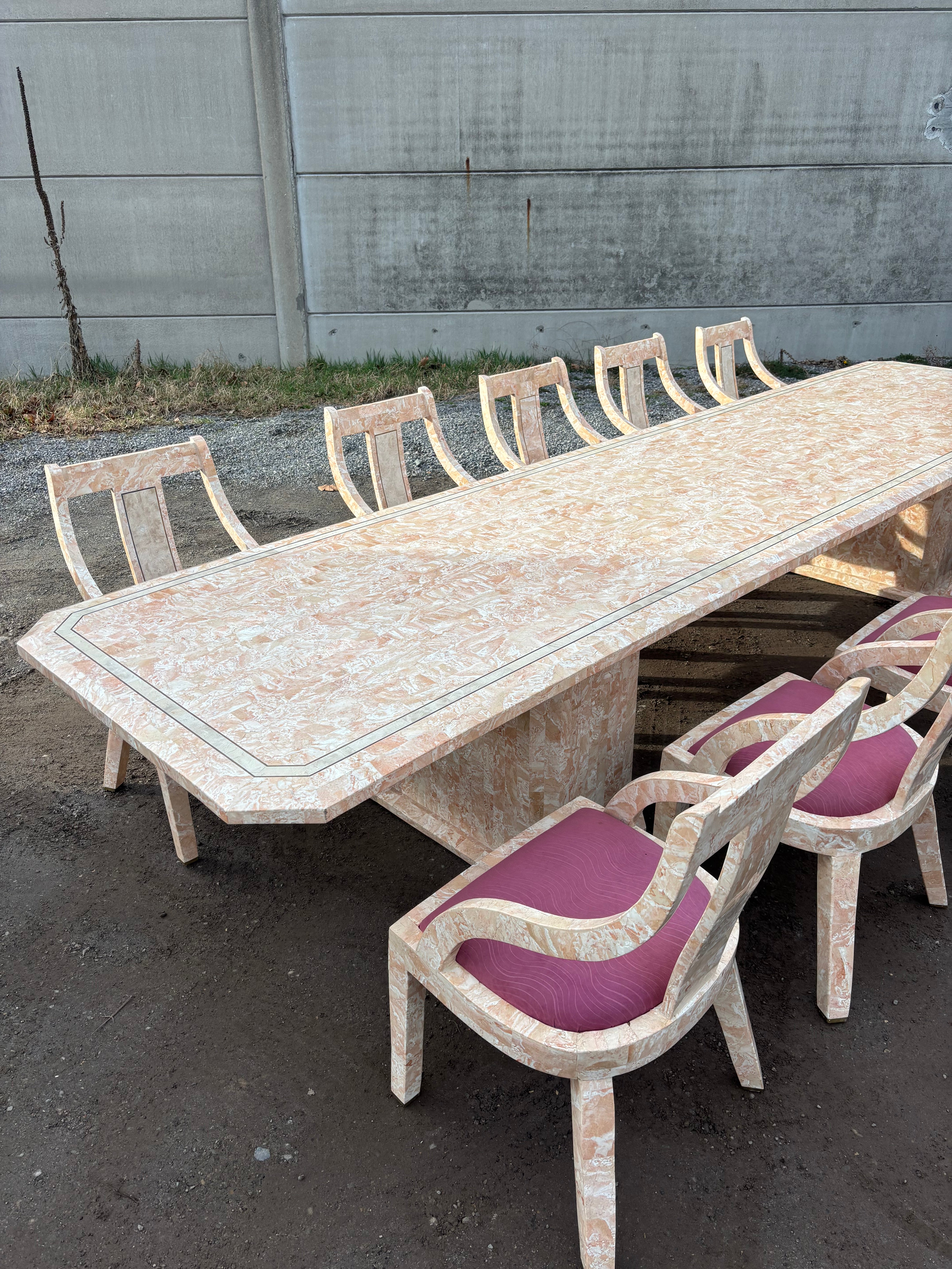 Maitland & Smith Tessellated stone marble dining table with 10 chairs