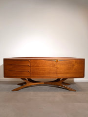 Vintage Beithcraft Teak Sideboard by Val Rossi with Sculptural Base