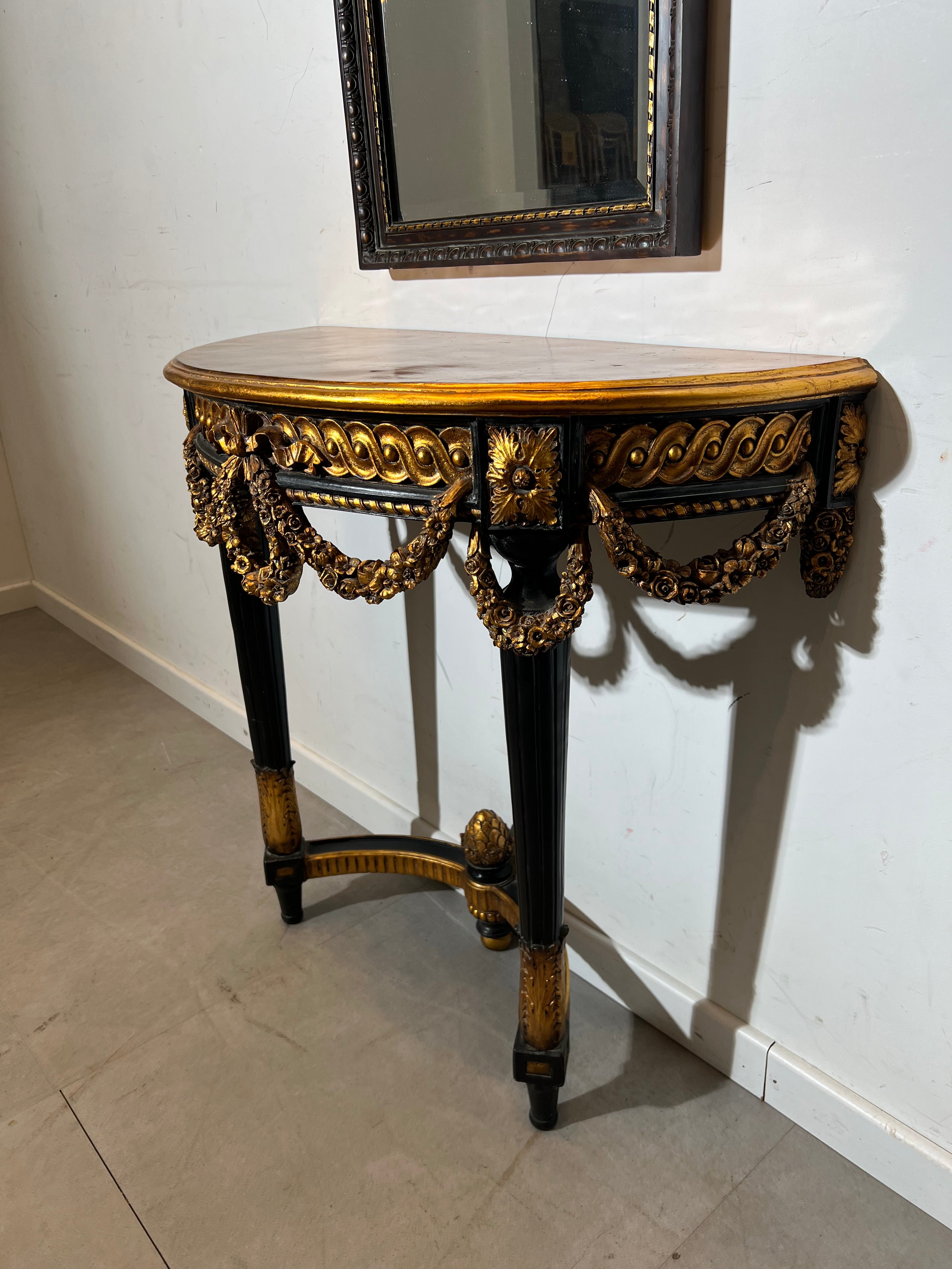 Louis XVI Style Giltwood Console Table with Mirror & Cameo Crest