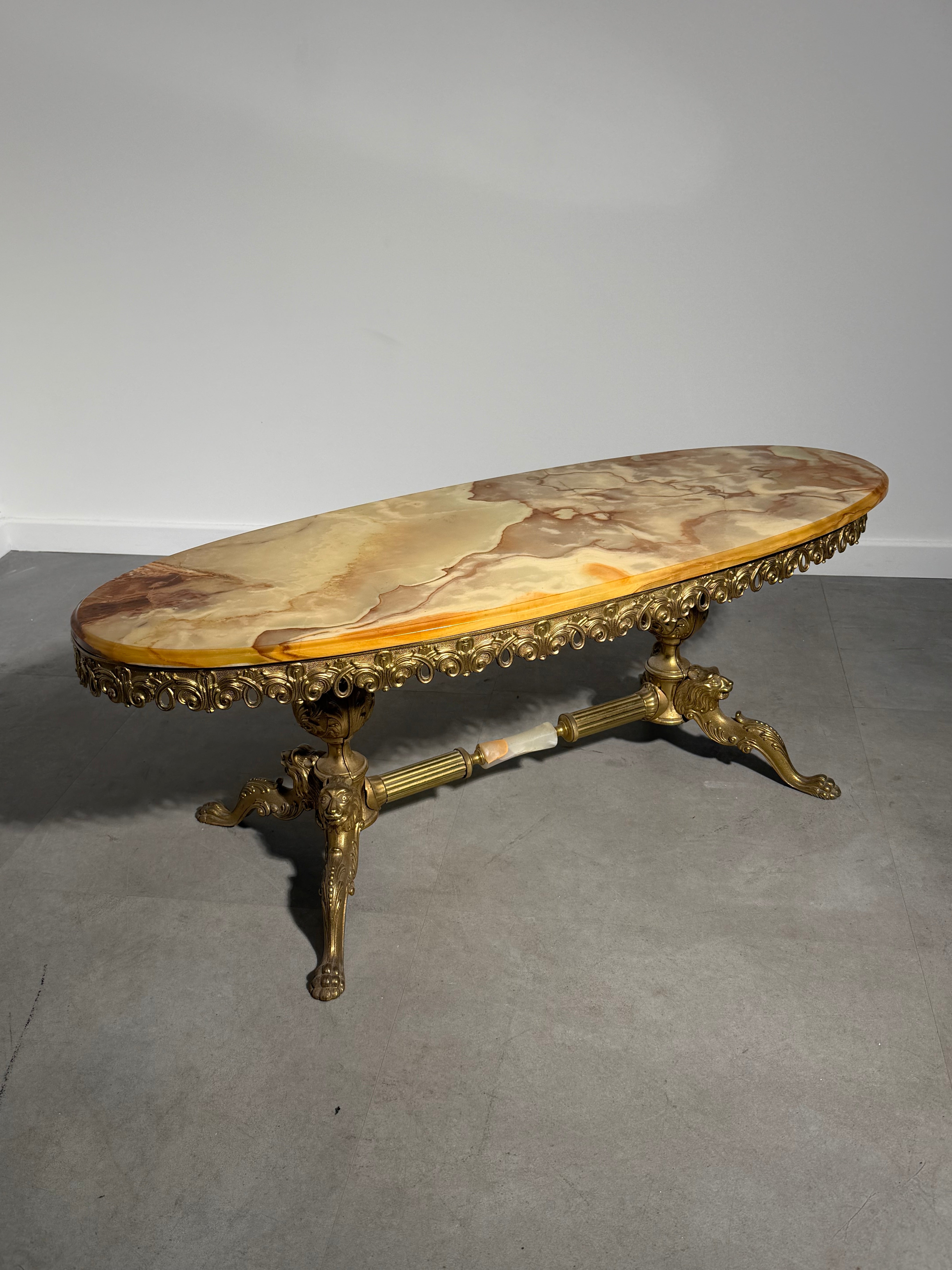 Vintage Onyx & Copper Coffee Table –  Regency Style – 120 x 50 x 43 cm