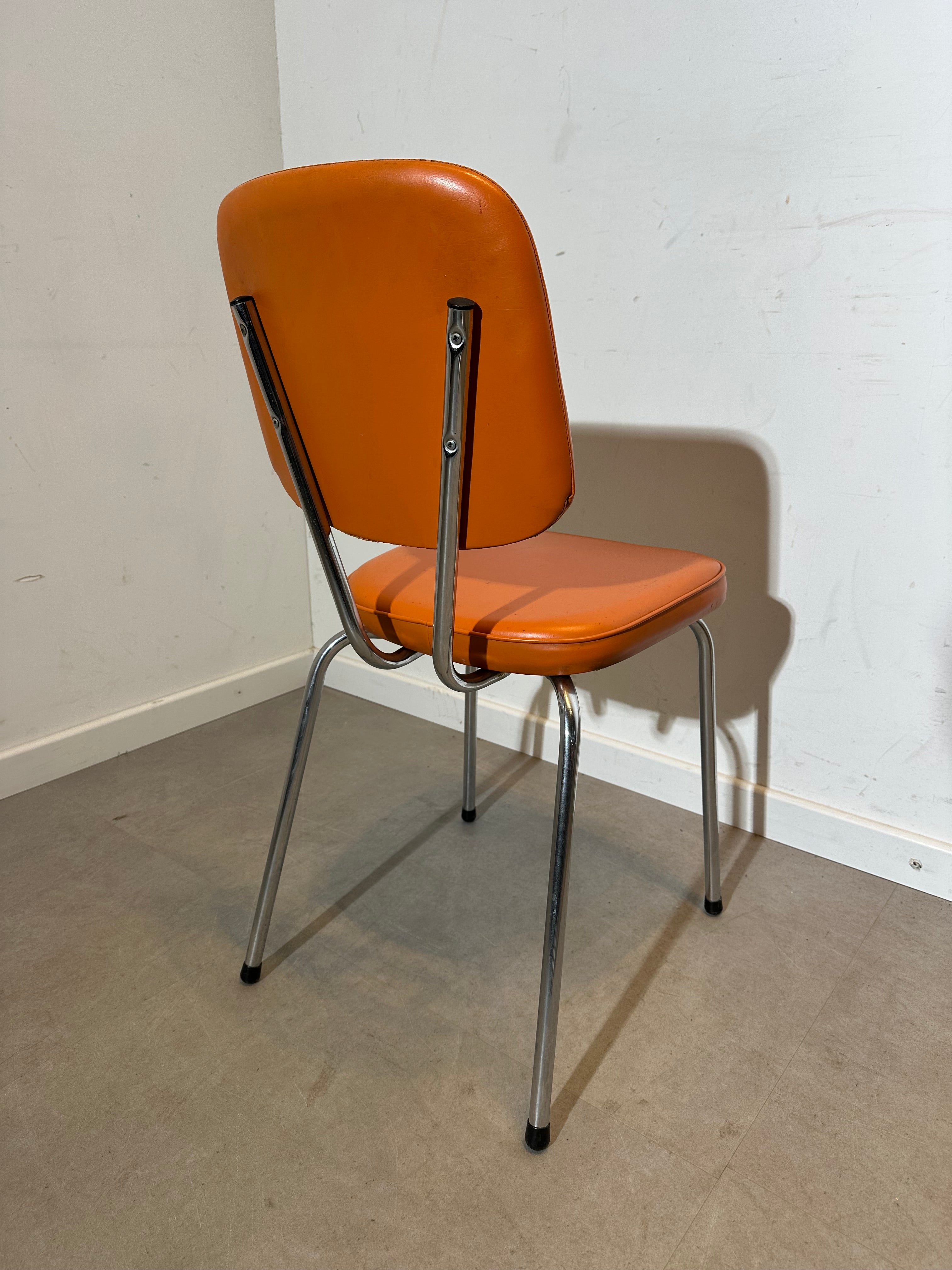 Set of 4 Vintage Orange Vinyl Dining Chairs