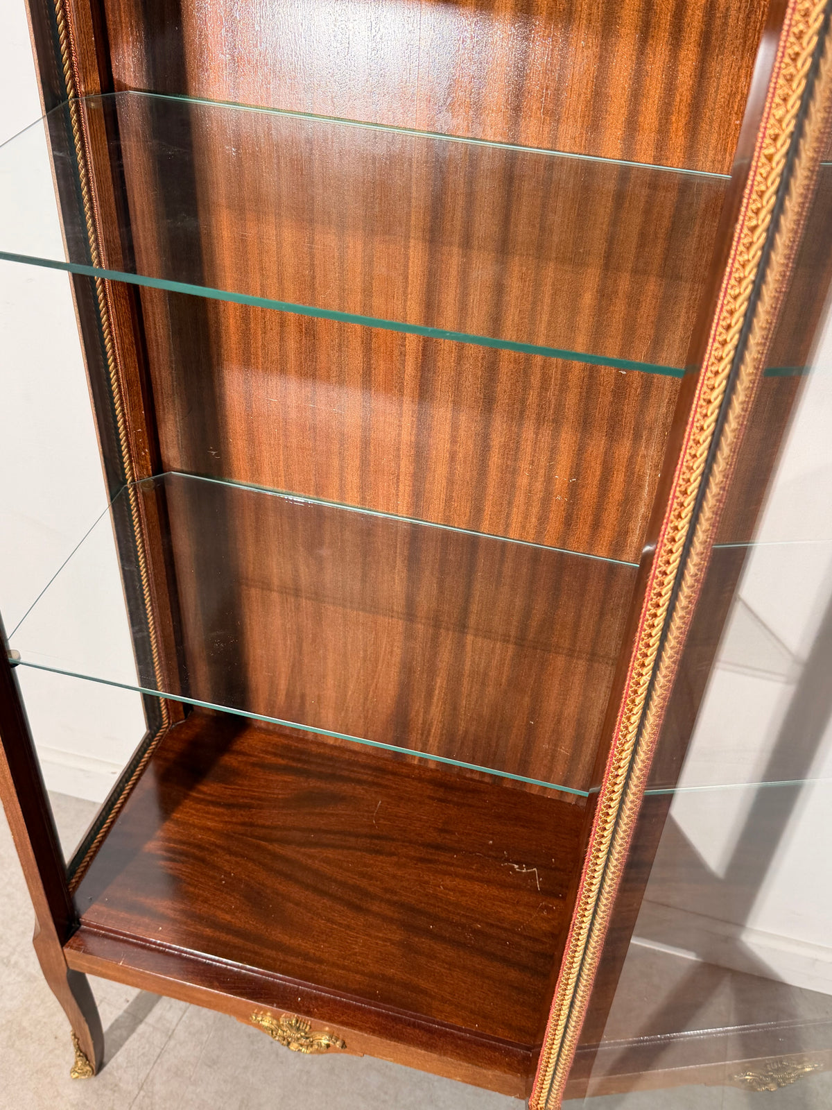 Louis XVI Style Glass Display Cabinet with Decorative Metal Mounts