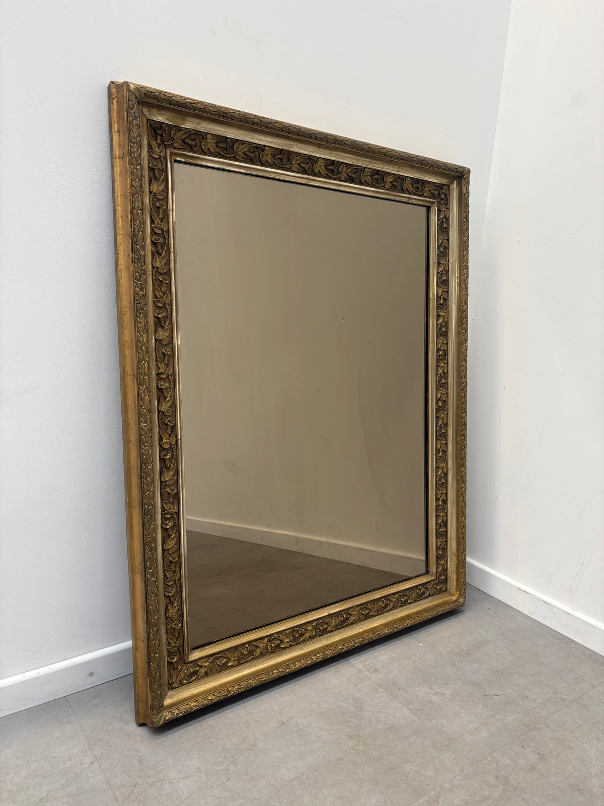 Large Ornate Gold-Tone Mirror with Smoked Glass