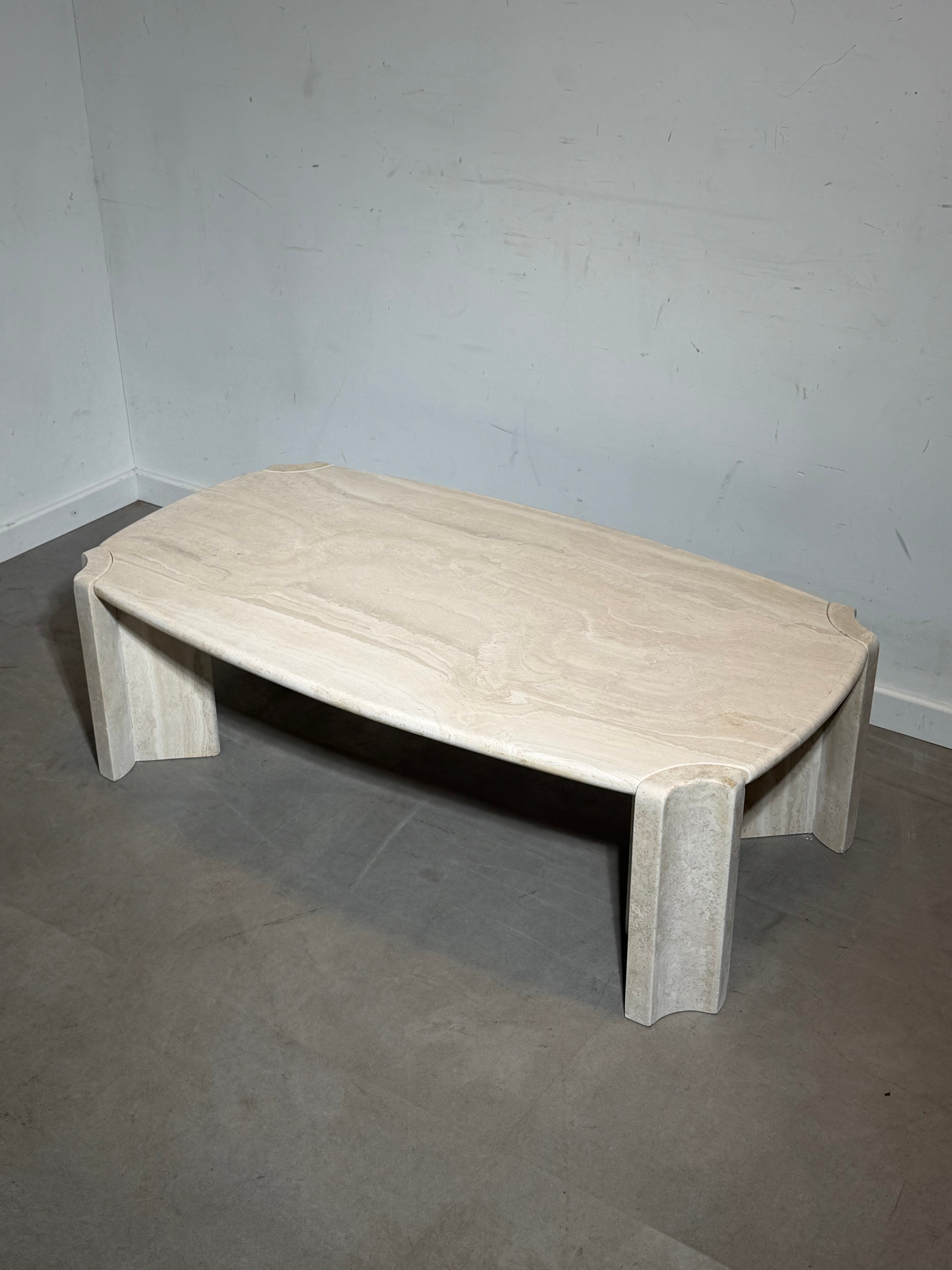 Vintage Travertine Coffee Table – Sculptural Design – 125 cm