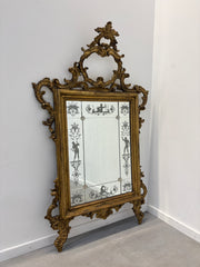Large Venetian Rococo Giltwood Mirror with Etched Glass