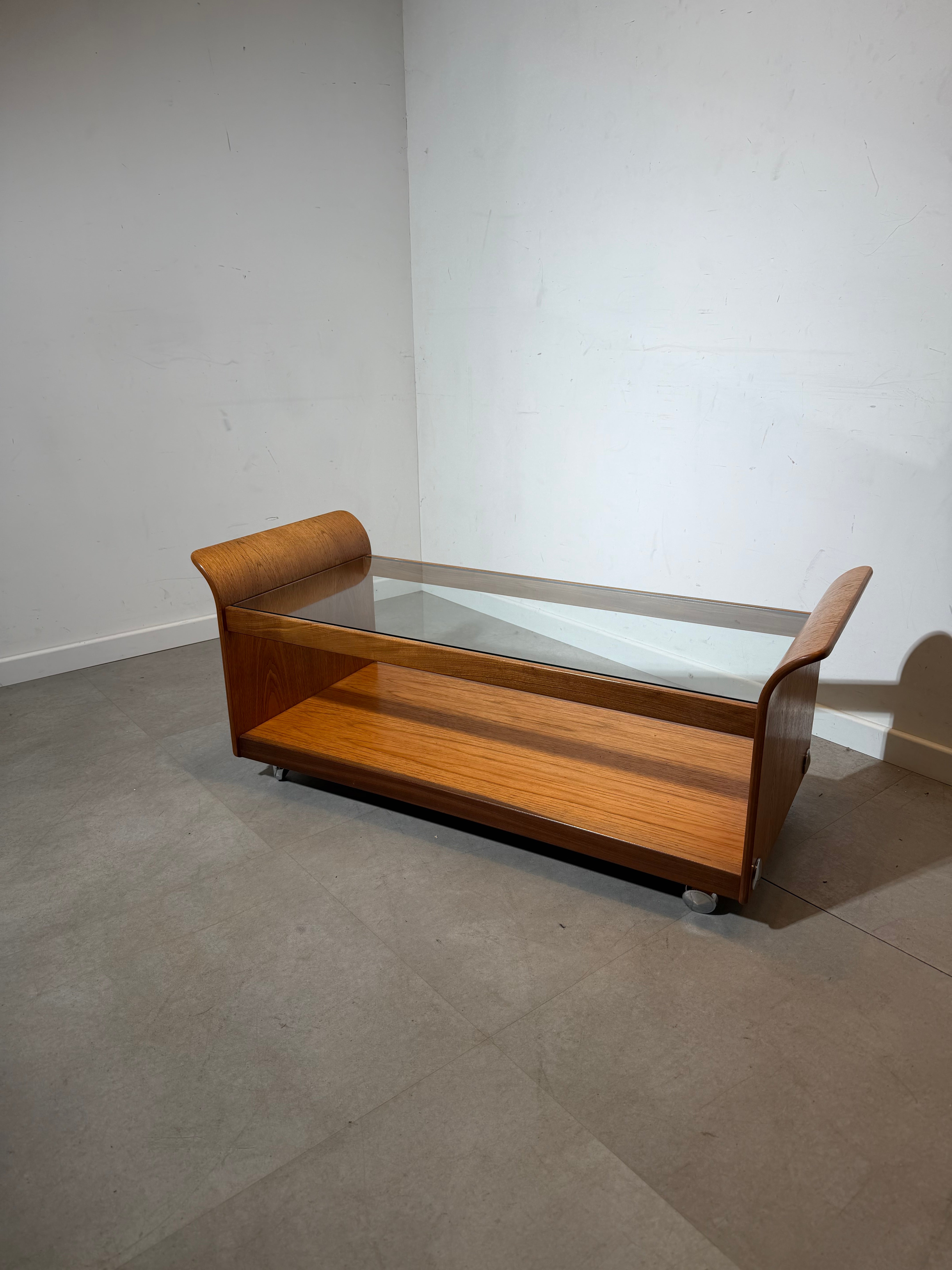 G-Plan Teak & Glass Coffee Table on Wheels – Mid-Century Modern (1960s)