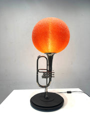 Vintage Trumpet Table Lamp with Orange Glass Globe