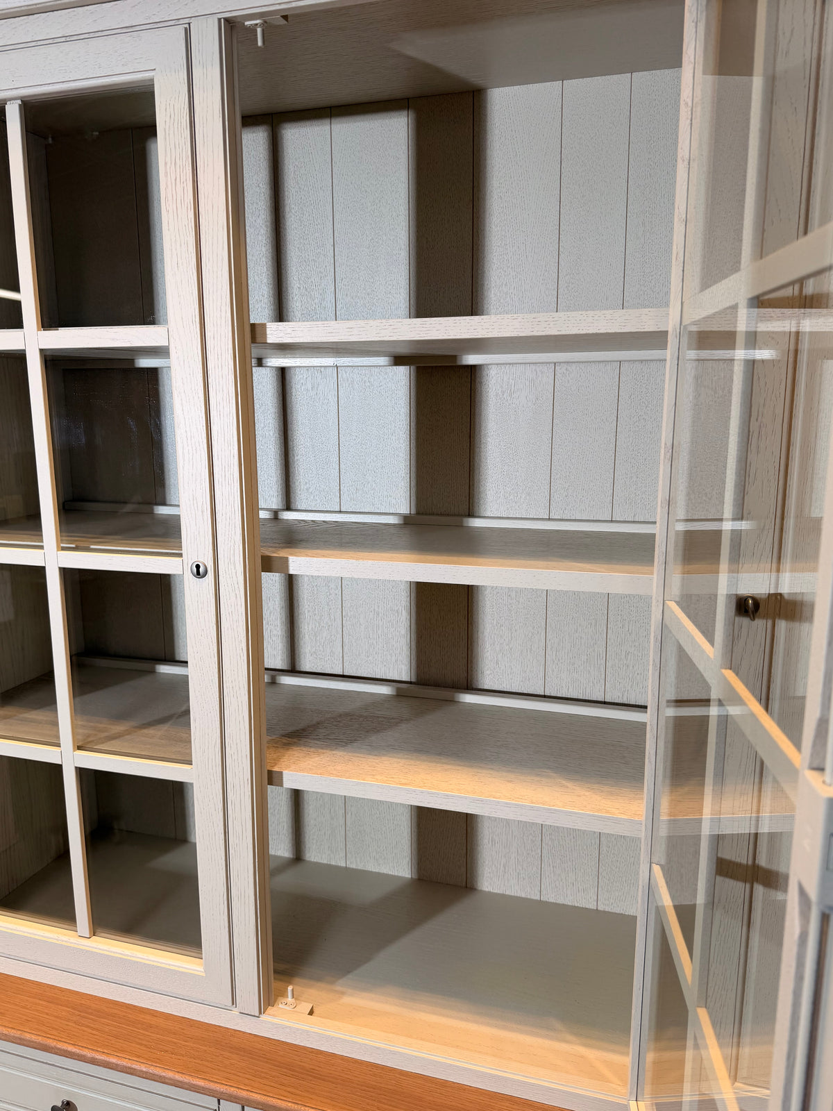 Large Oak Display Cabinet with Integrated Lighting
