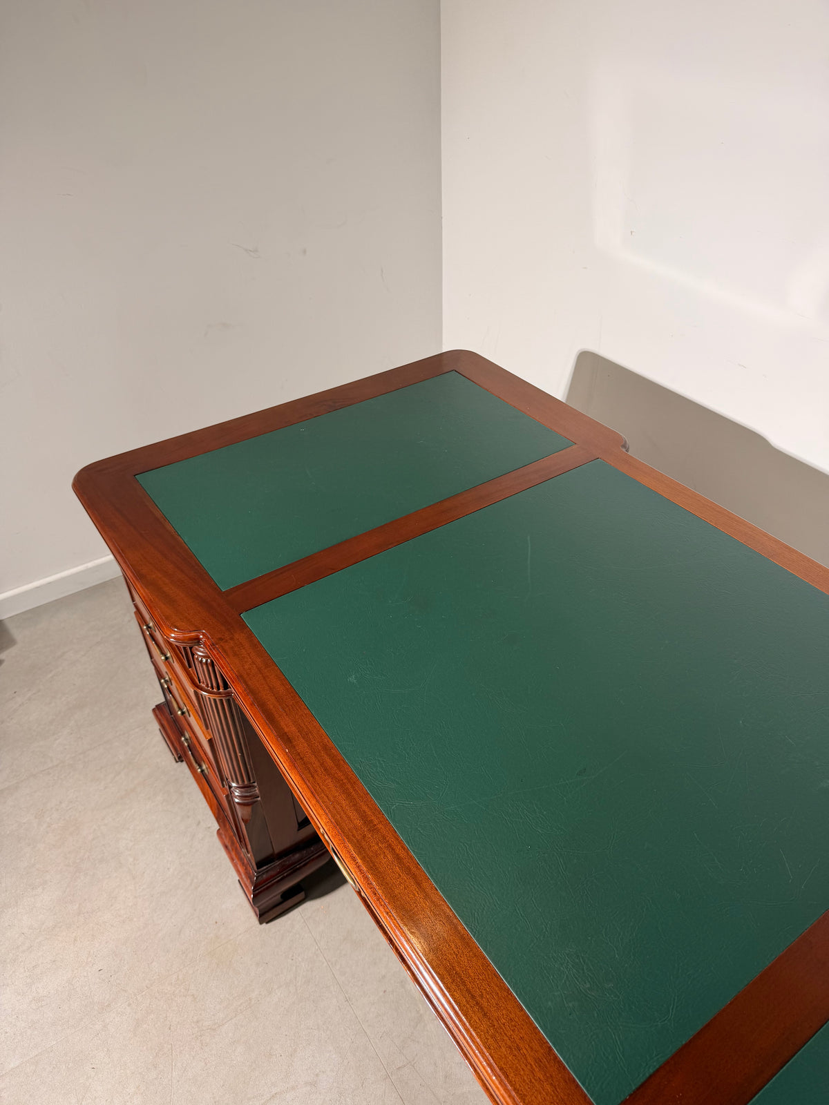Large Executive Partner Desk in Mahogany with Green Leather Inlay
