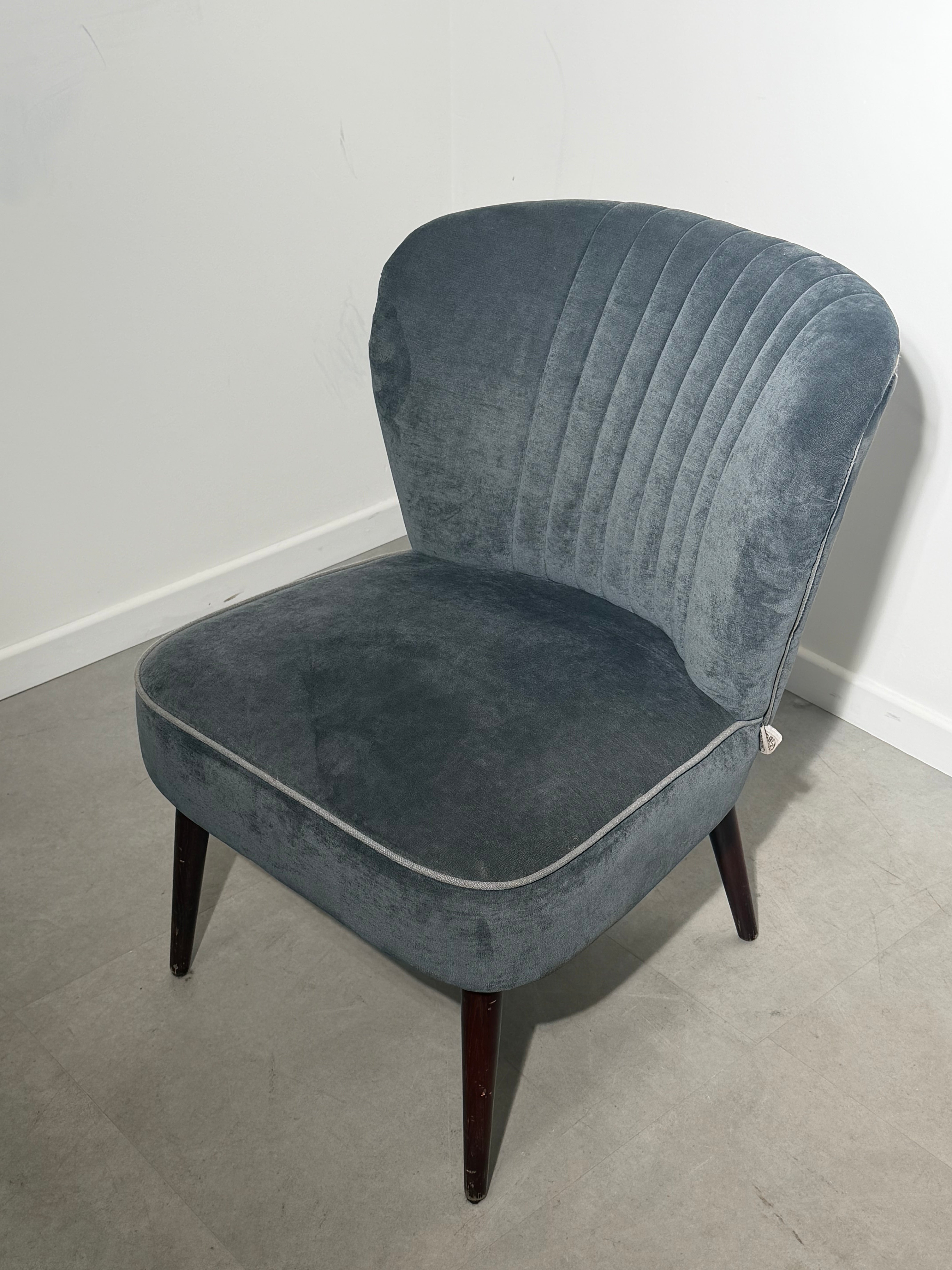 Dutchbone Velvet Cocktail Chair in Blue-Grey Upholstery