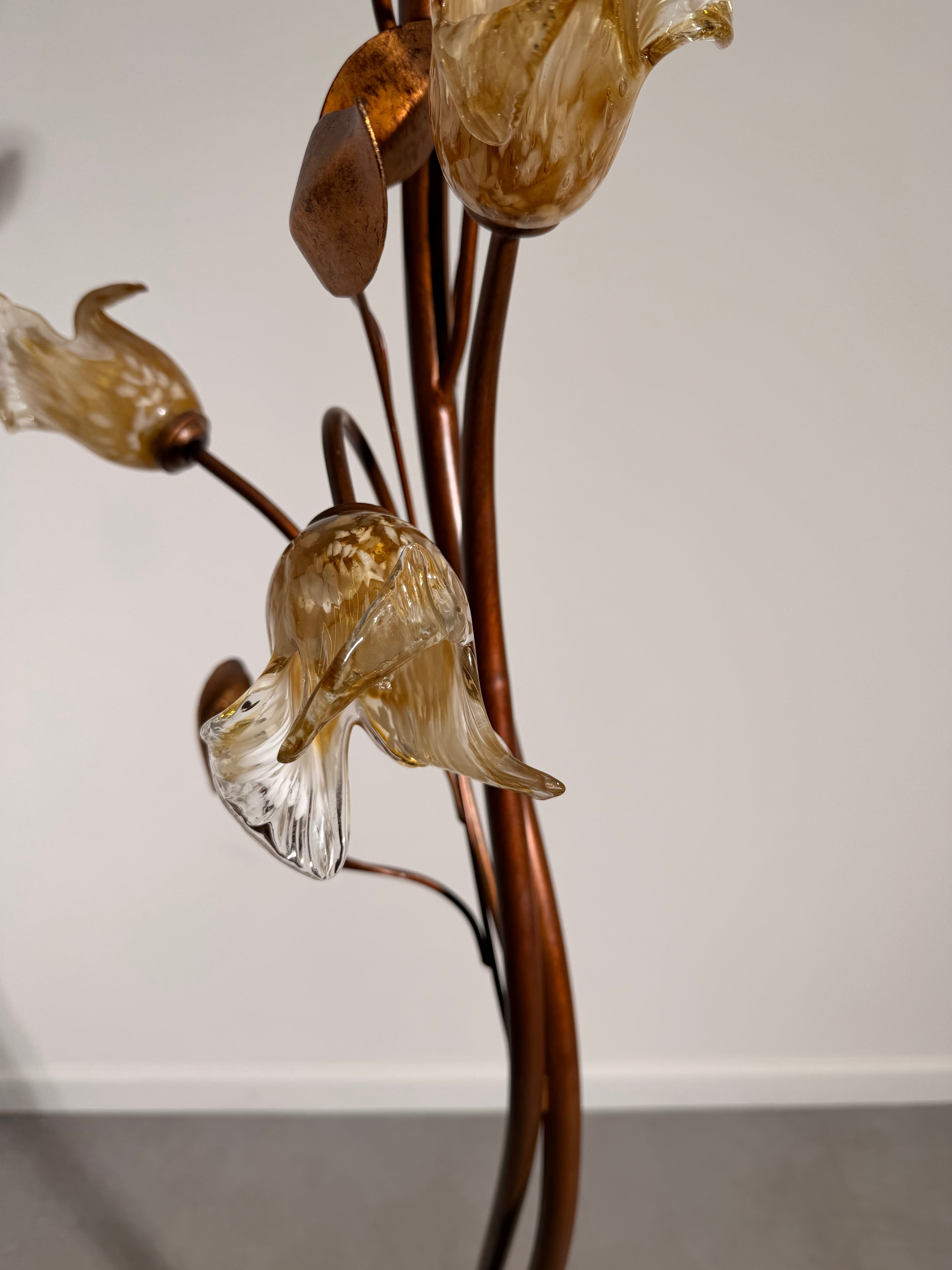 Floral Floor Lamp in Metal & Murano Style Glass