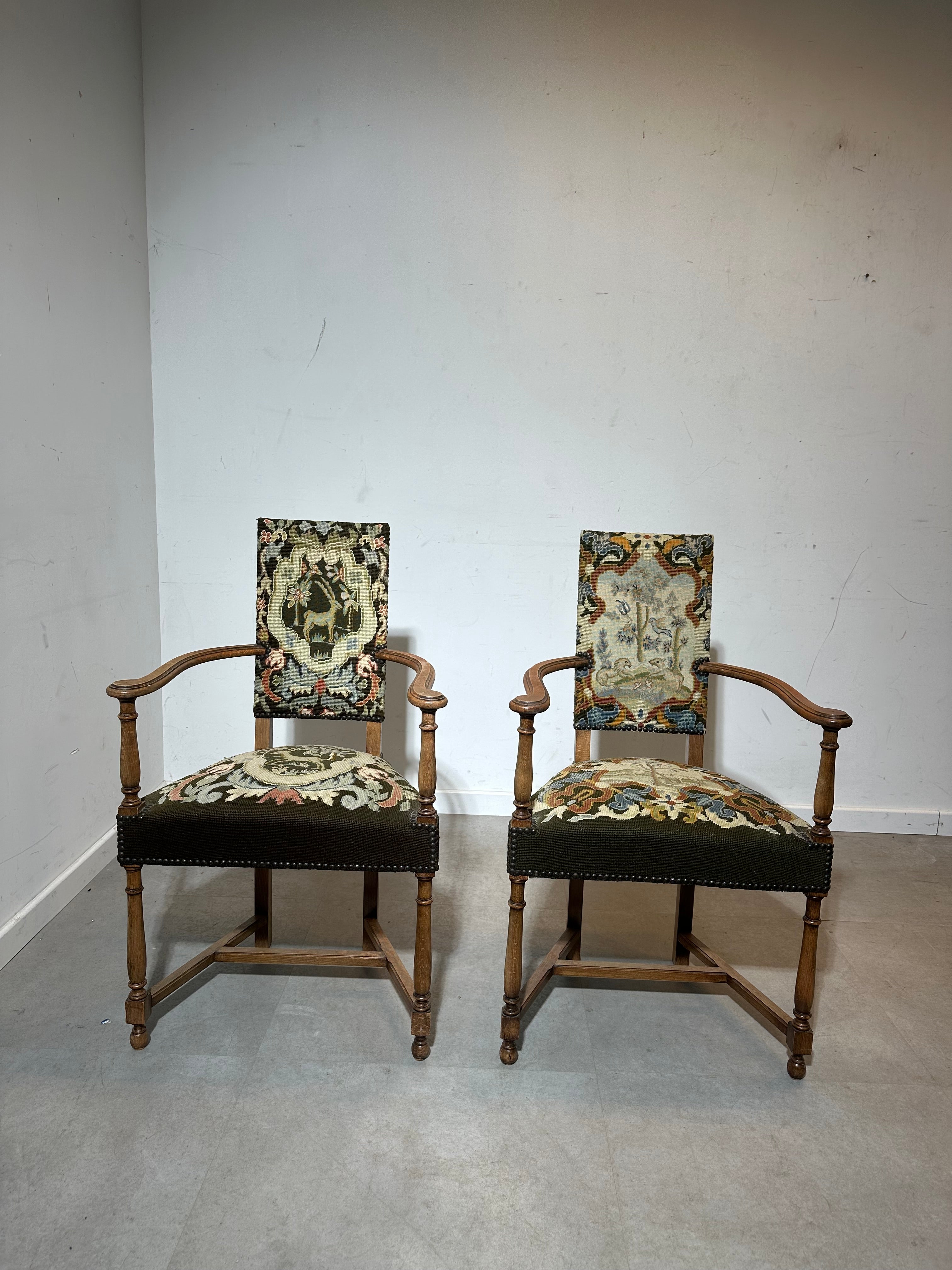 Antique Armchairs with Tapestry Upholstery