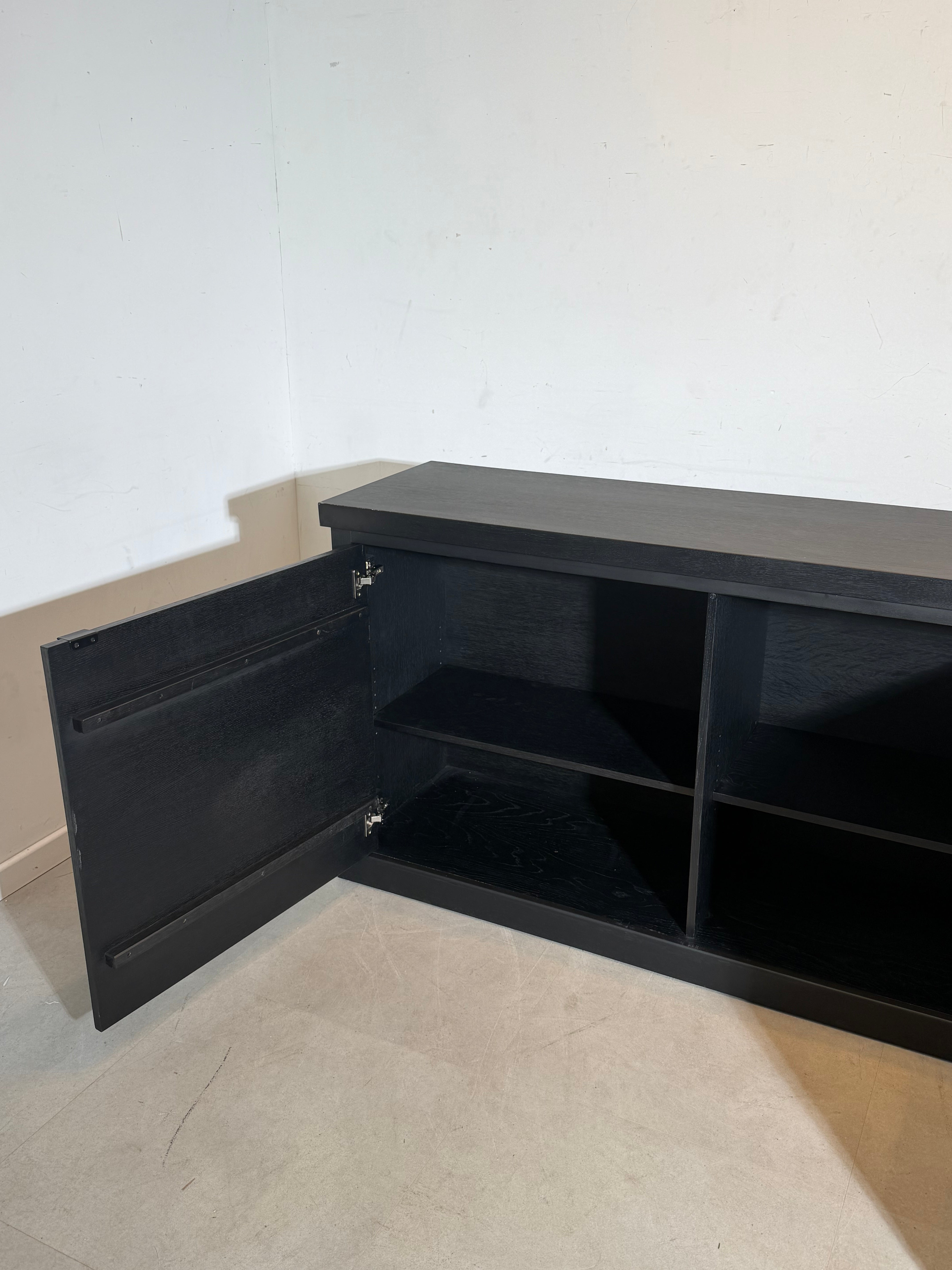 Black Wooden Sideboard XL – 238 cm | Modern Minimal Cabinet with Panel Doors