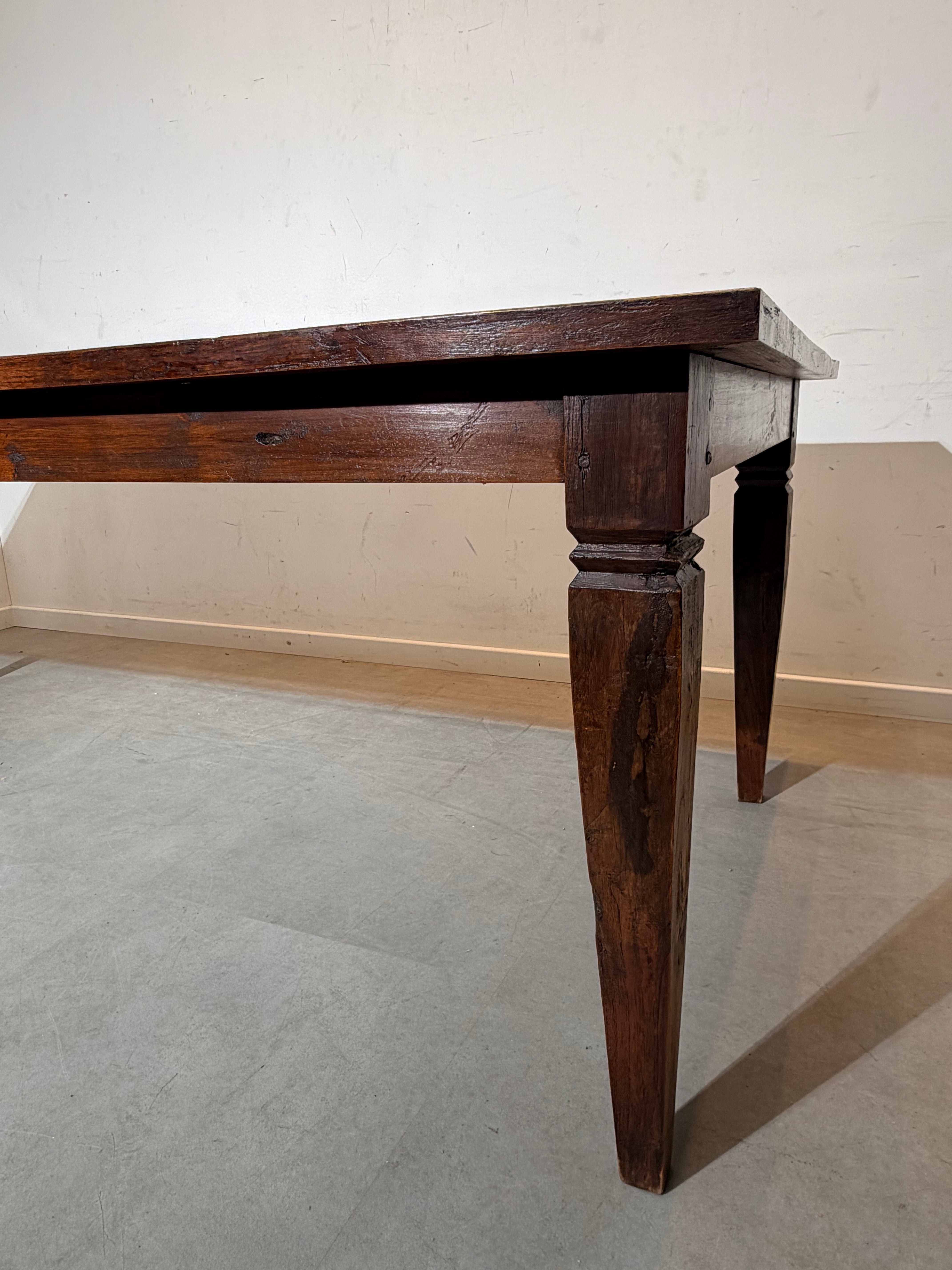 Antique Solid Teak Dining Table with Bluestone Top