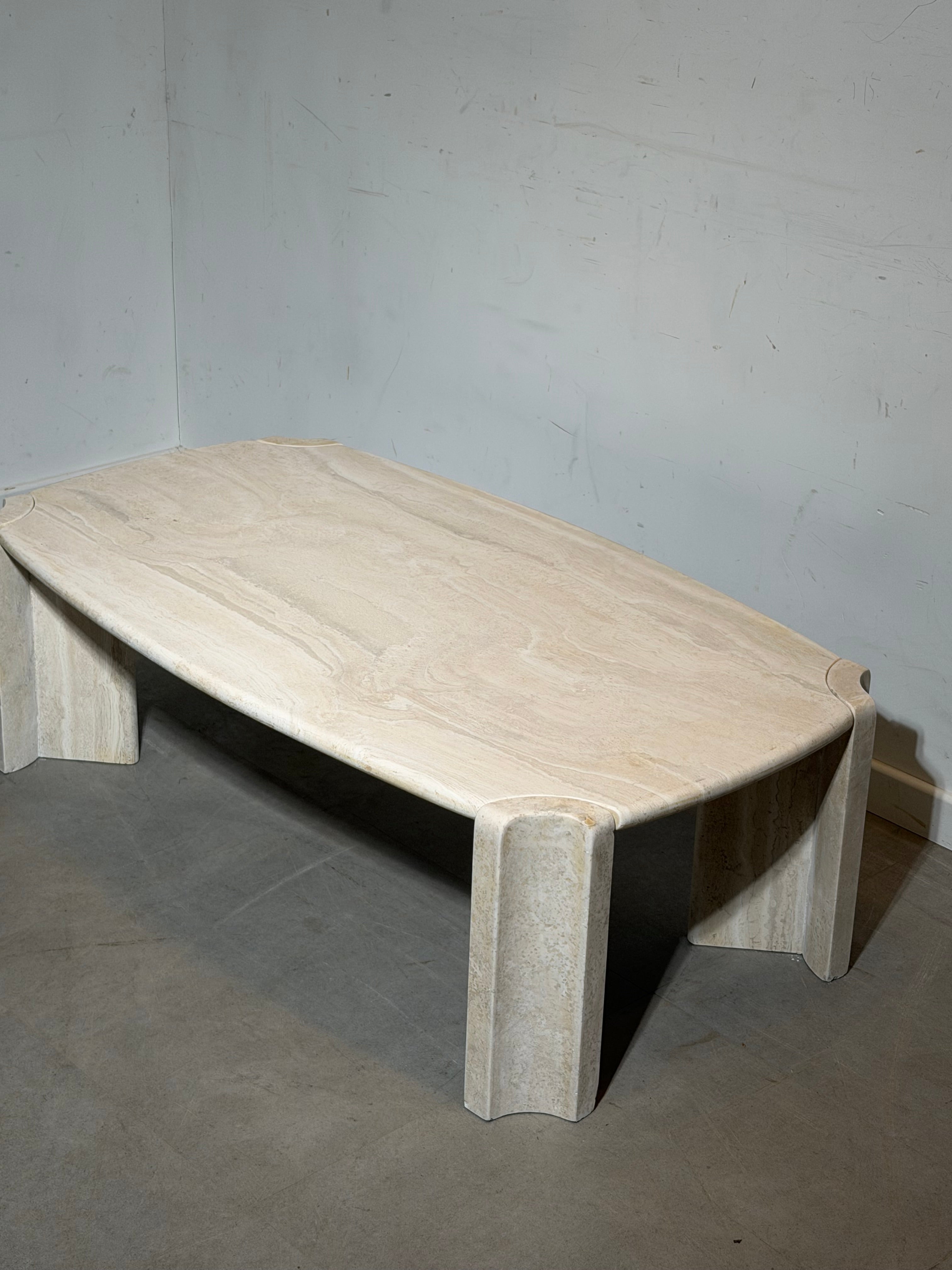Vintage Travertine Coffee Table – Sculptural Design – 125 cm